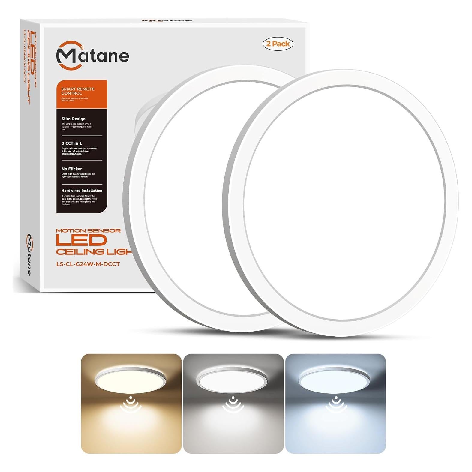 Luz de Techo LED Matane 2Pack con Sensor y Control Remoto 30.48cm