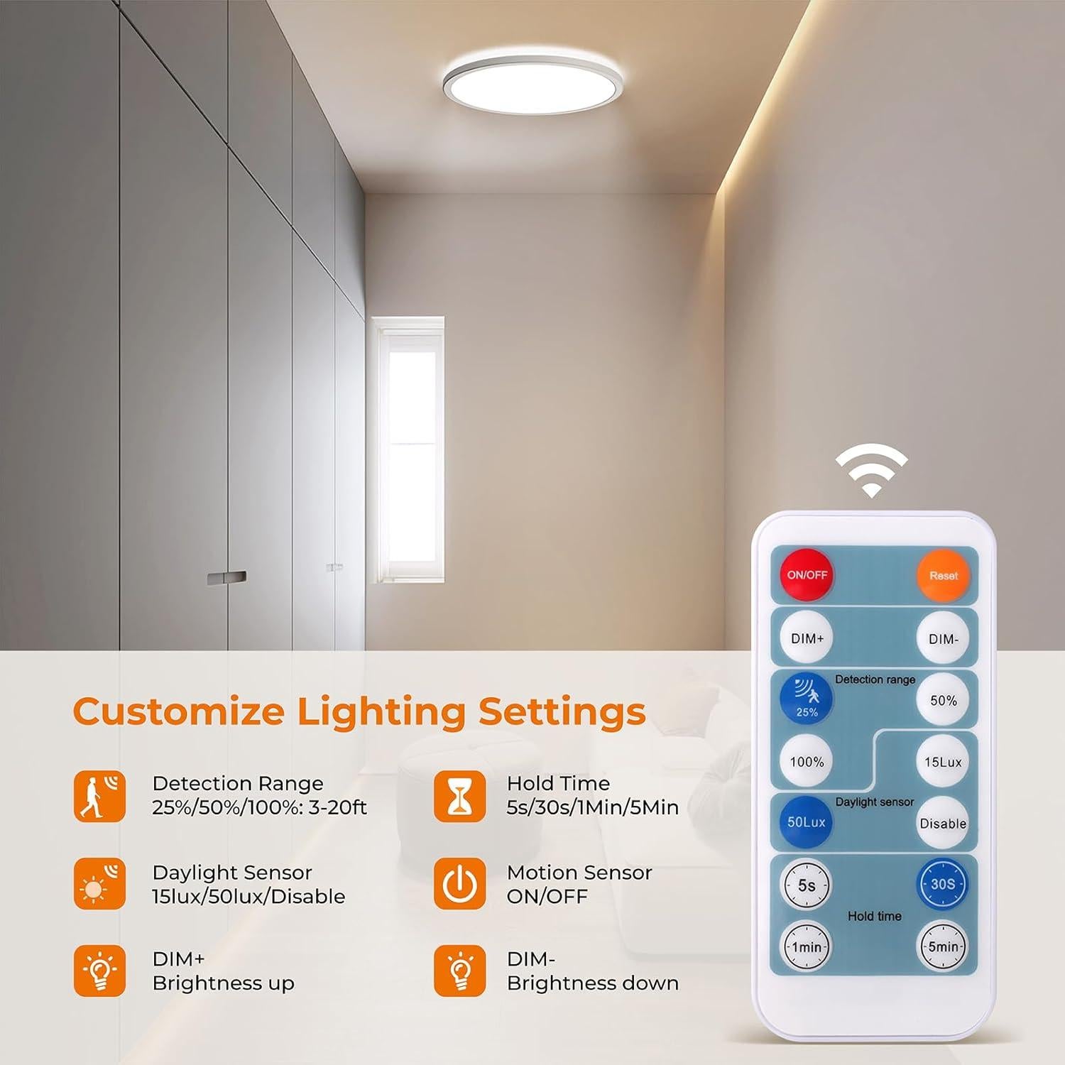 Luz de Techo LED Matane 2Pack con Sensor y Control Remoto 30.48cm