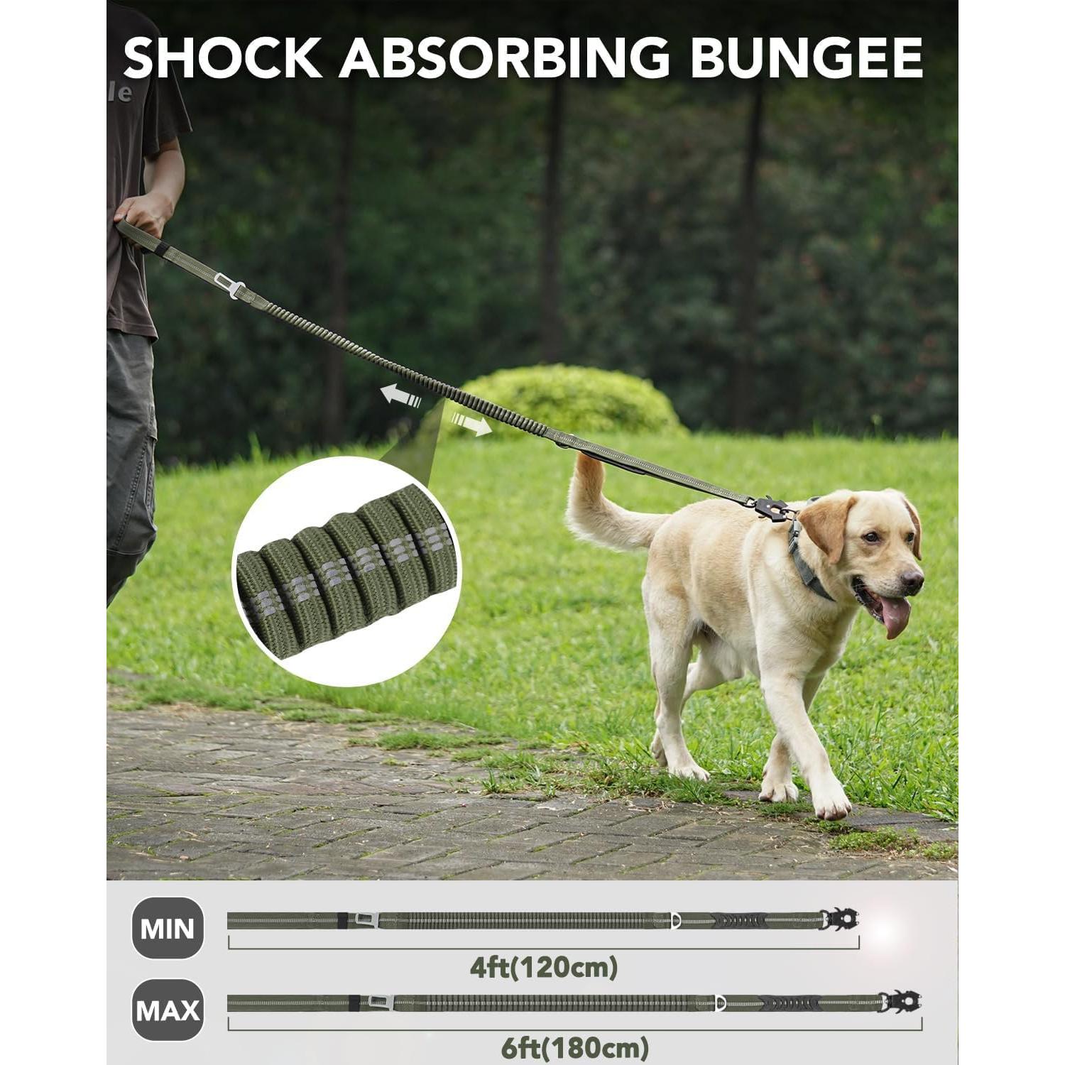 Correa Táctica para Perros Joytale 1.22-1.83m Bungee Verde Militar