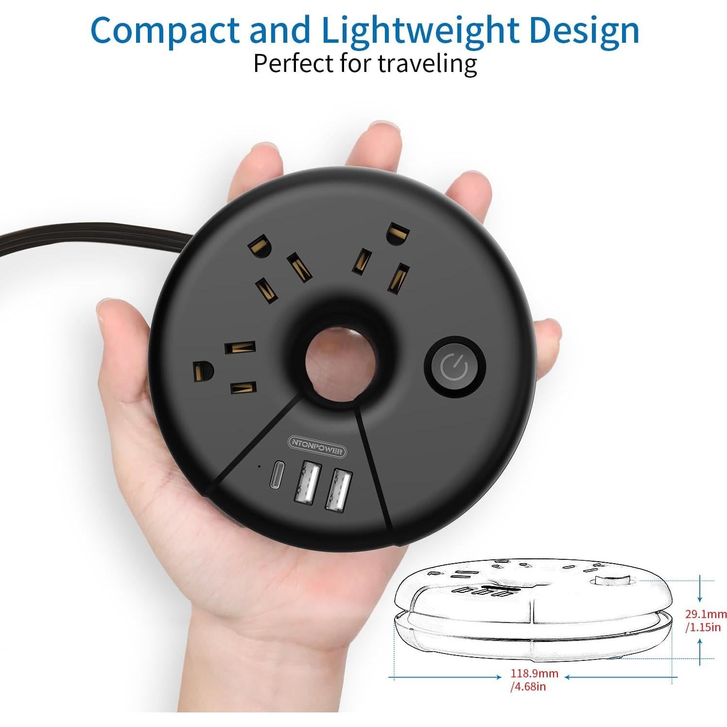 Regleta de Viaje NTONPOWER Compacta 3 USB 1m Negra