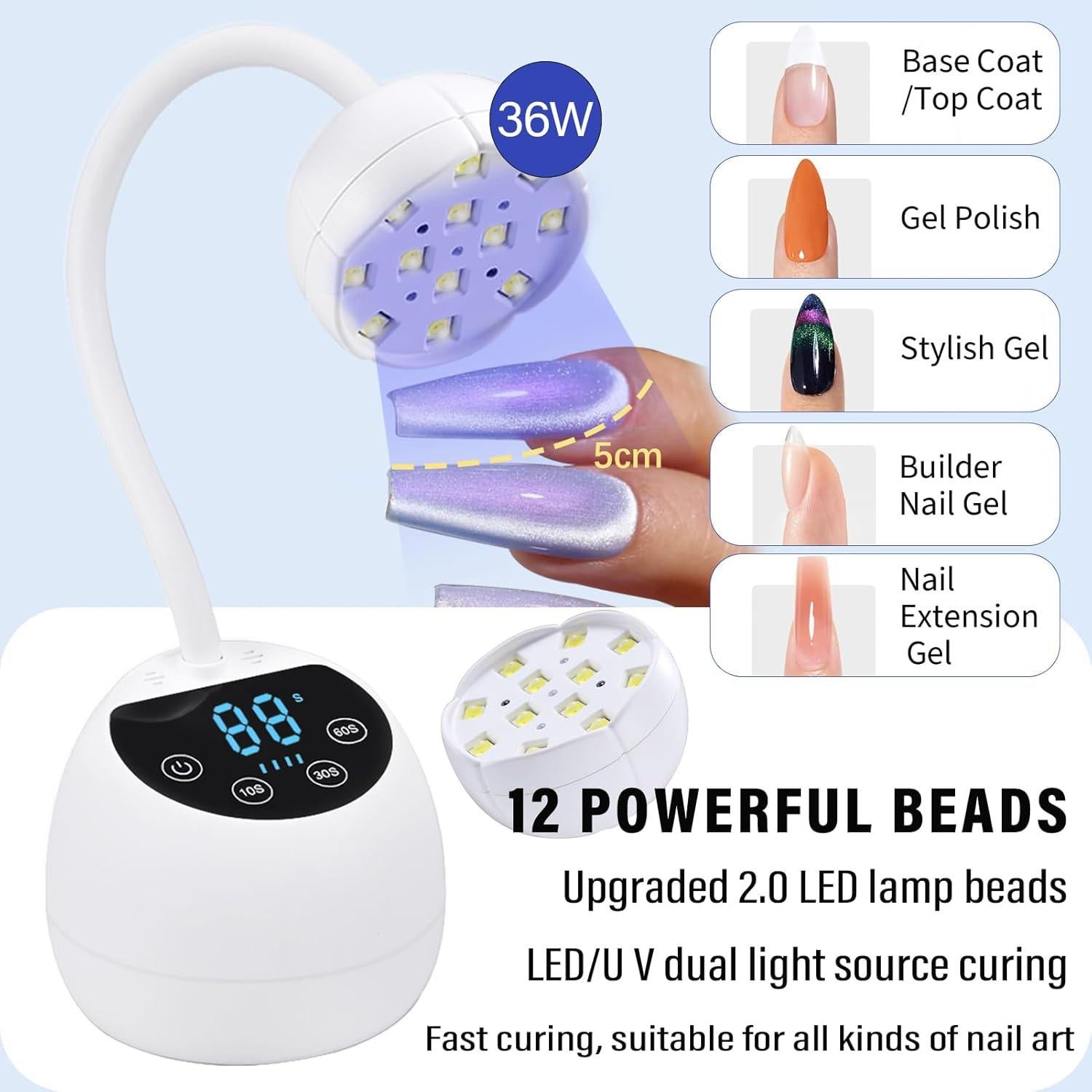 Lámpara UV LED PHAIN 36W Inalámbrica con Sensor y Temporizador
