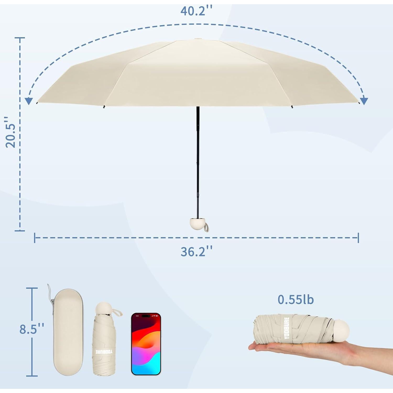 Paraguas Compacto Portátil Yoobure Mini 102.1 cm UV y Lluvia