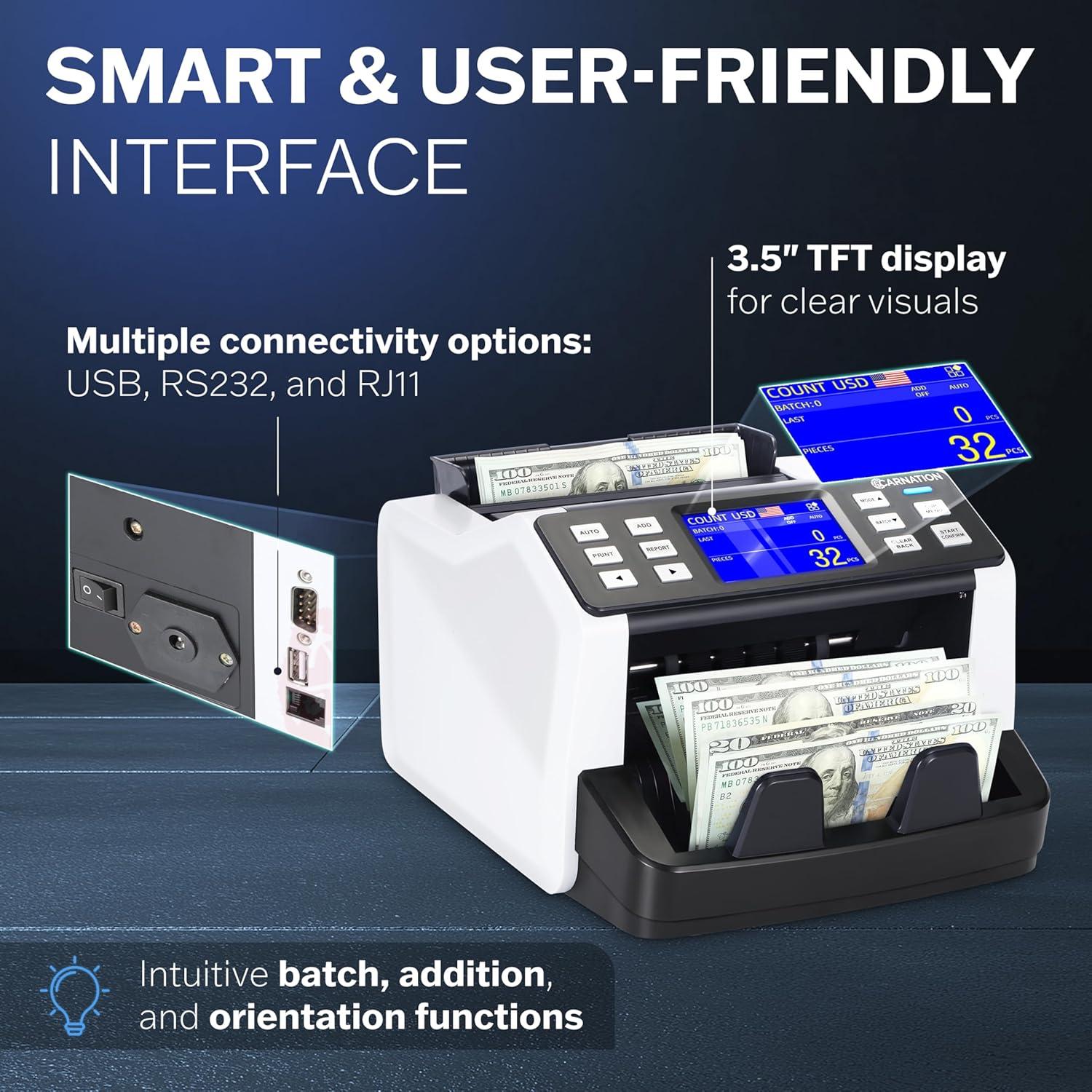 Contadora de Dinero CARNATION CR5 Detección Falsificaciones