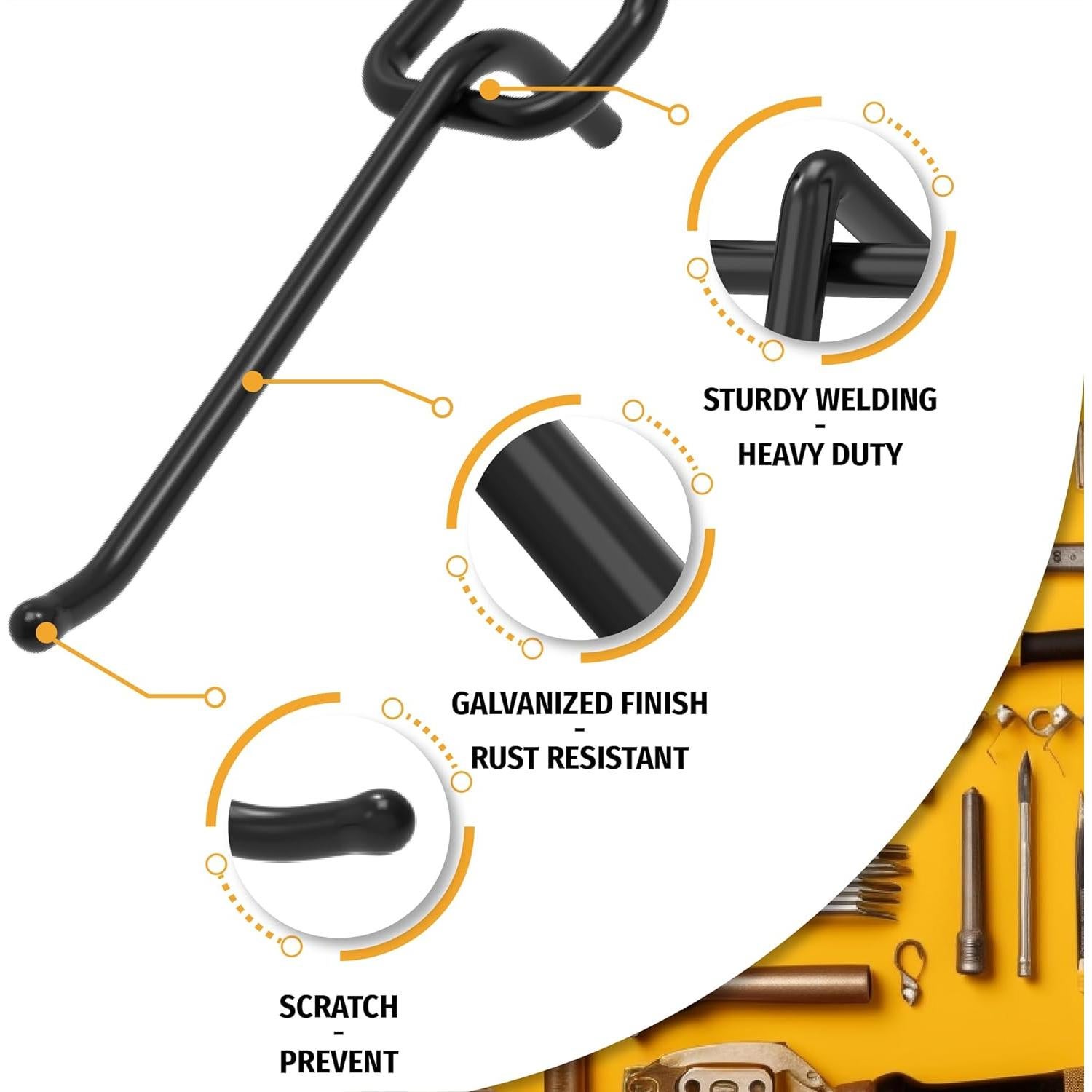 Ganchos de Tablero de Clavos HUHOLE 10 cm Negro 25PC Alta Resistencia