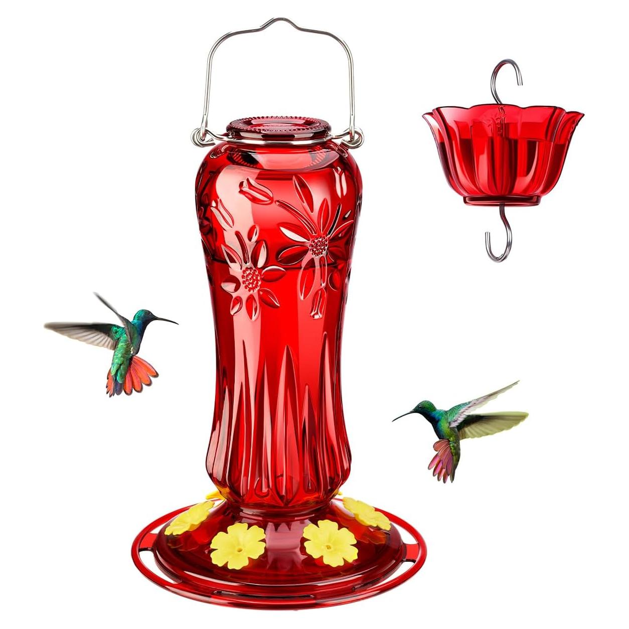 Alimentador de Colibríes de Vidrio Kingsyard 25 oz Rojo con Trampa