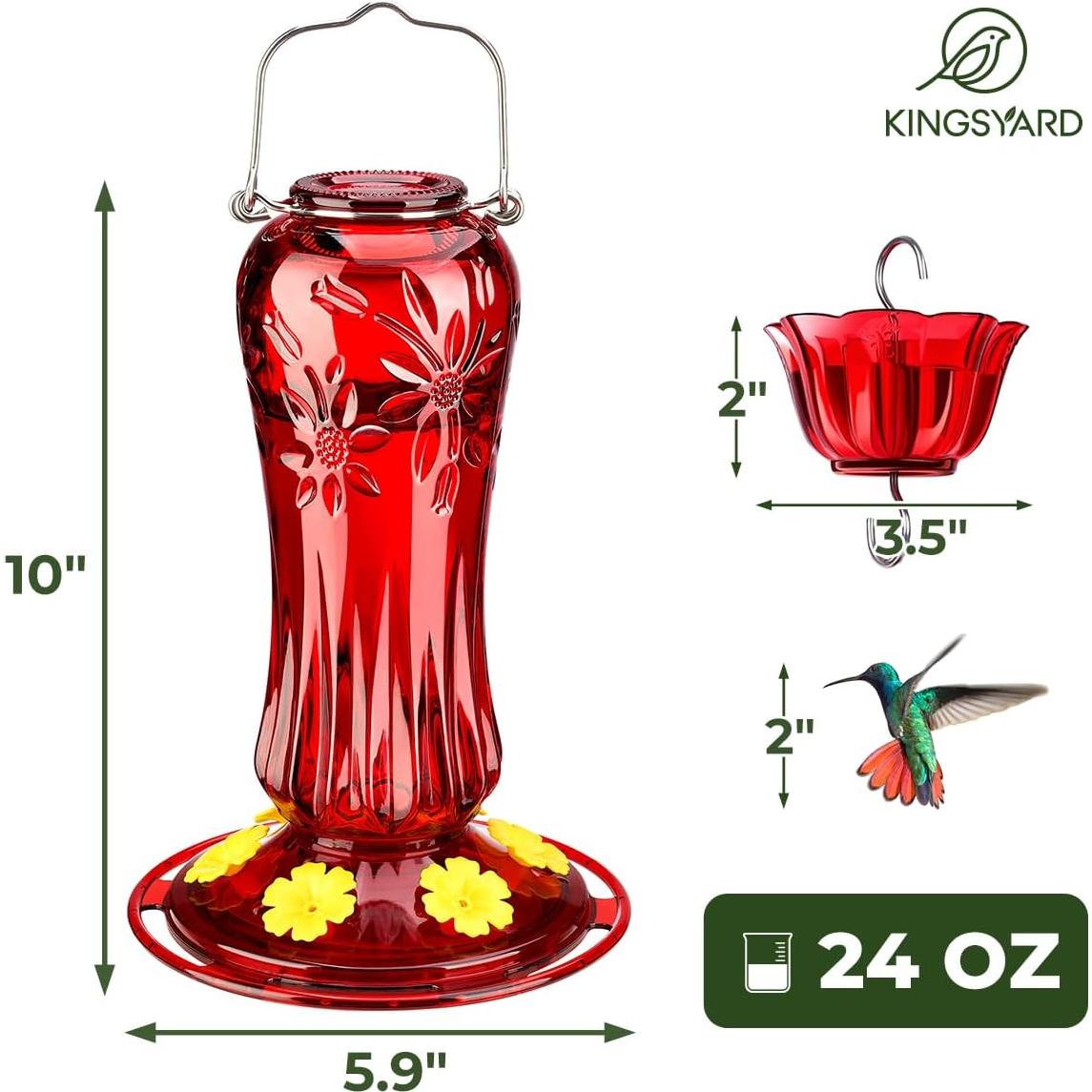 Alimentador de Colibríes de Vidrio Kingsyard 25 oz Rojo con Trampa