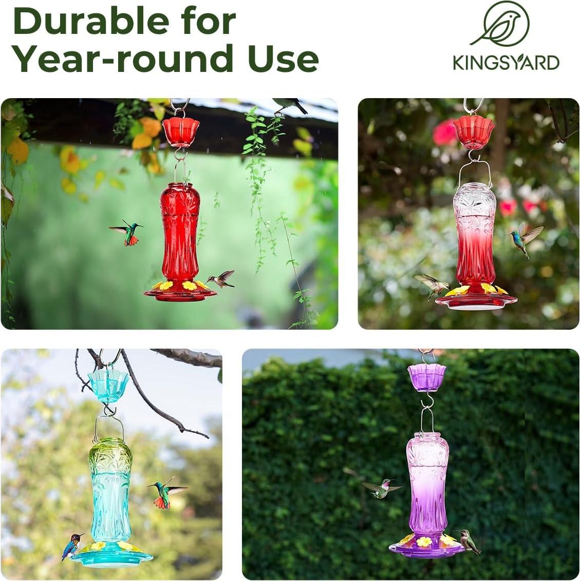 Alimentador de Colibríes de Vidrio Kingsyard 25 oz Rojo con Trampa