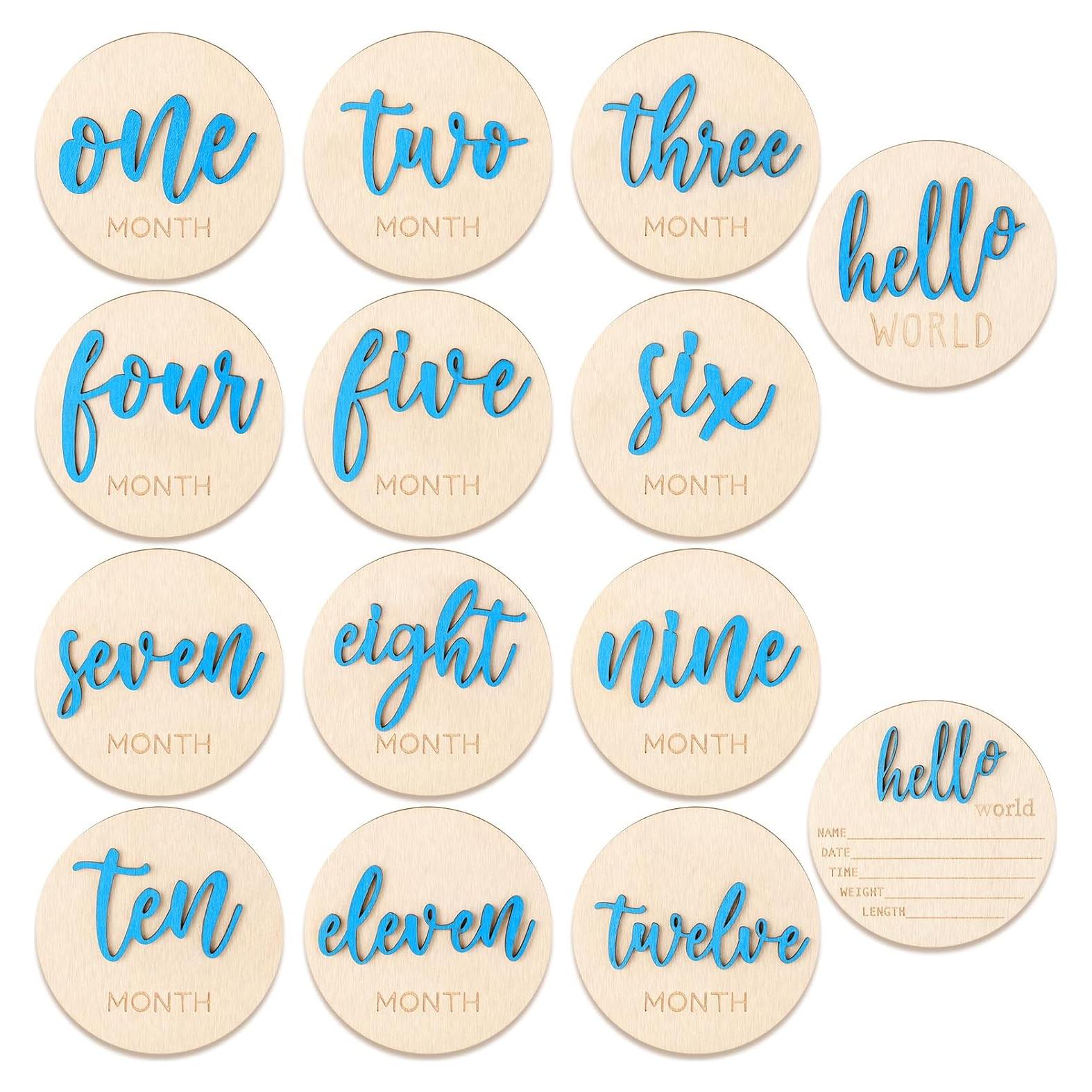 7 Señales de Hitos Mensuales de Madera para Bebés 1-12 Meses