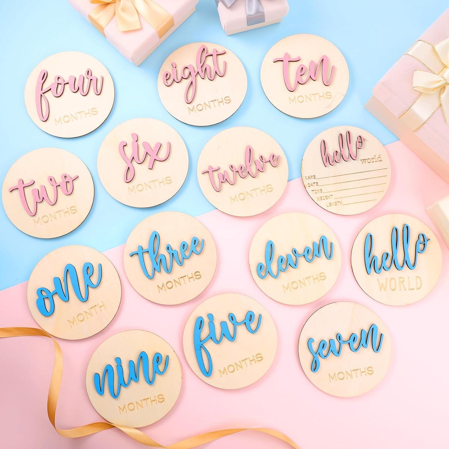 7 Señales de Hitos Mensuales de Madera para Bebés 1-12 Meses