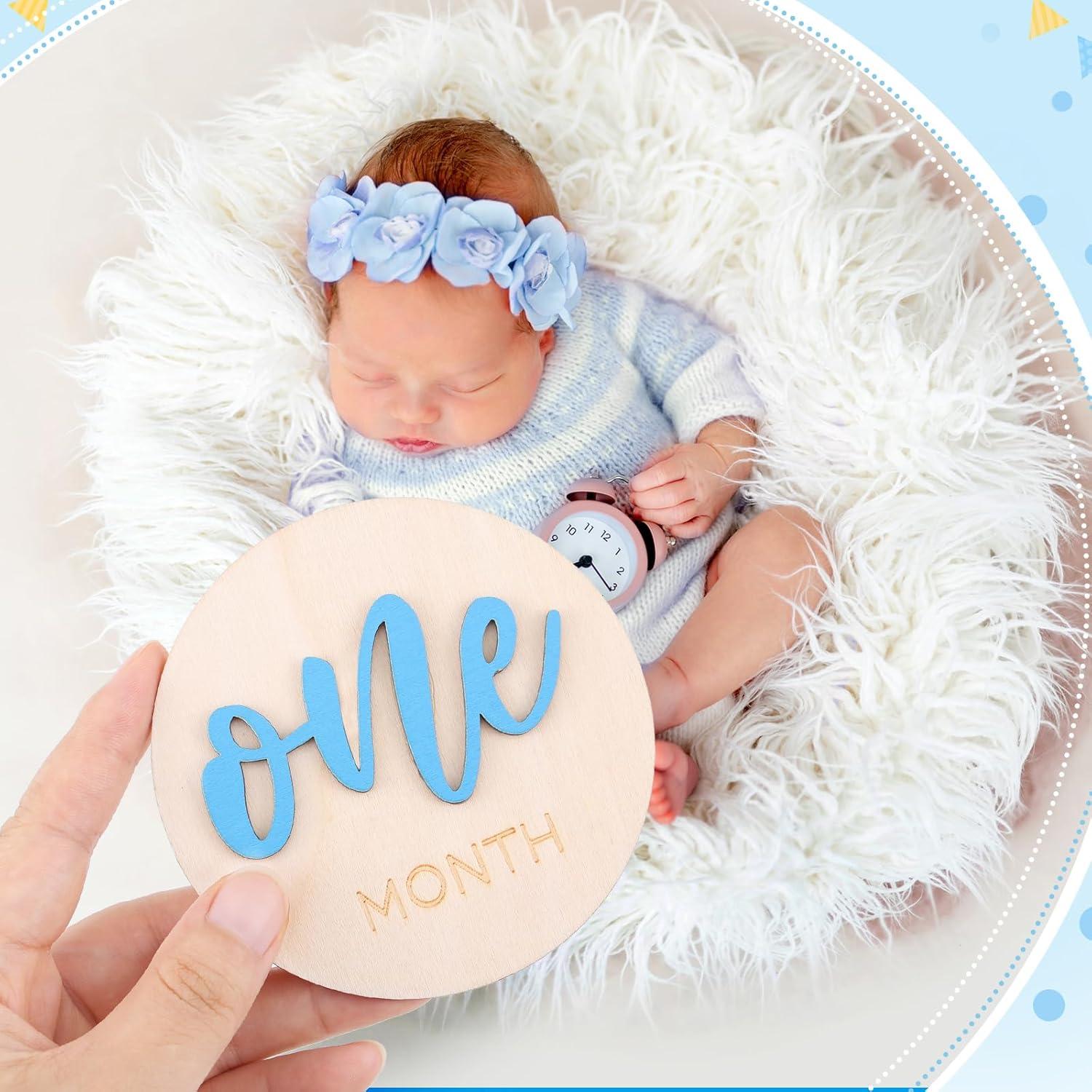 7 Señales de Hitos Mensuales de Madera para Bebés 1-12 Meses