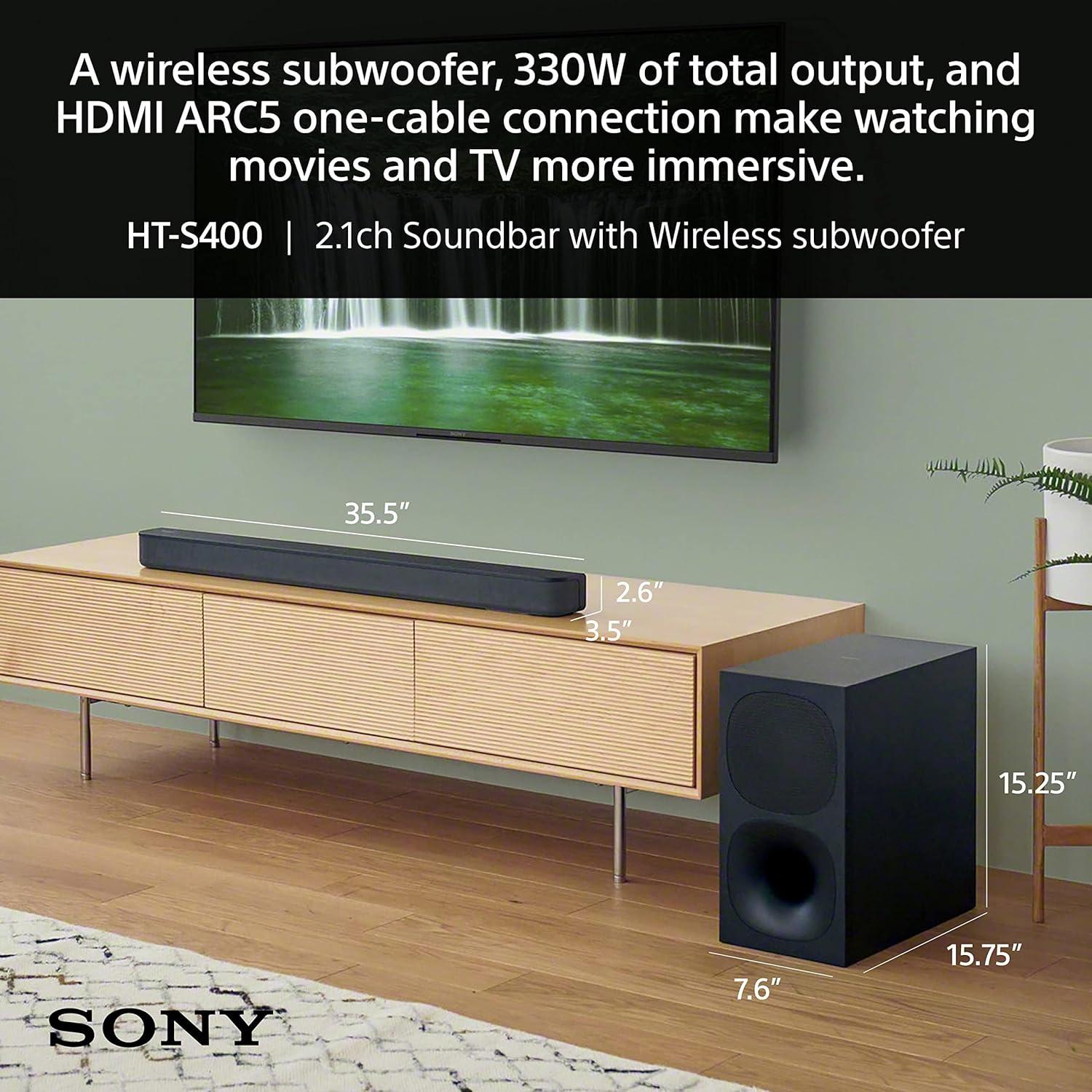 Barra de Sonido Sony HT-S400 2.1ch con Subwoofer Inalámbrico