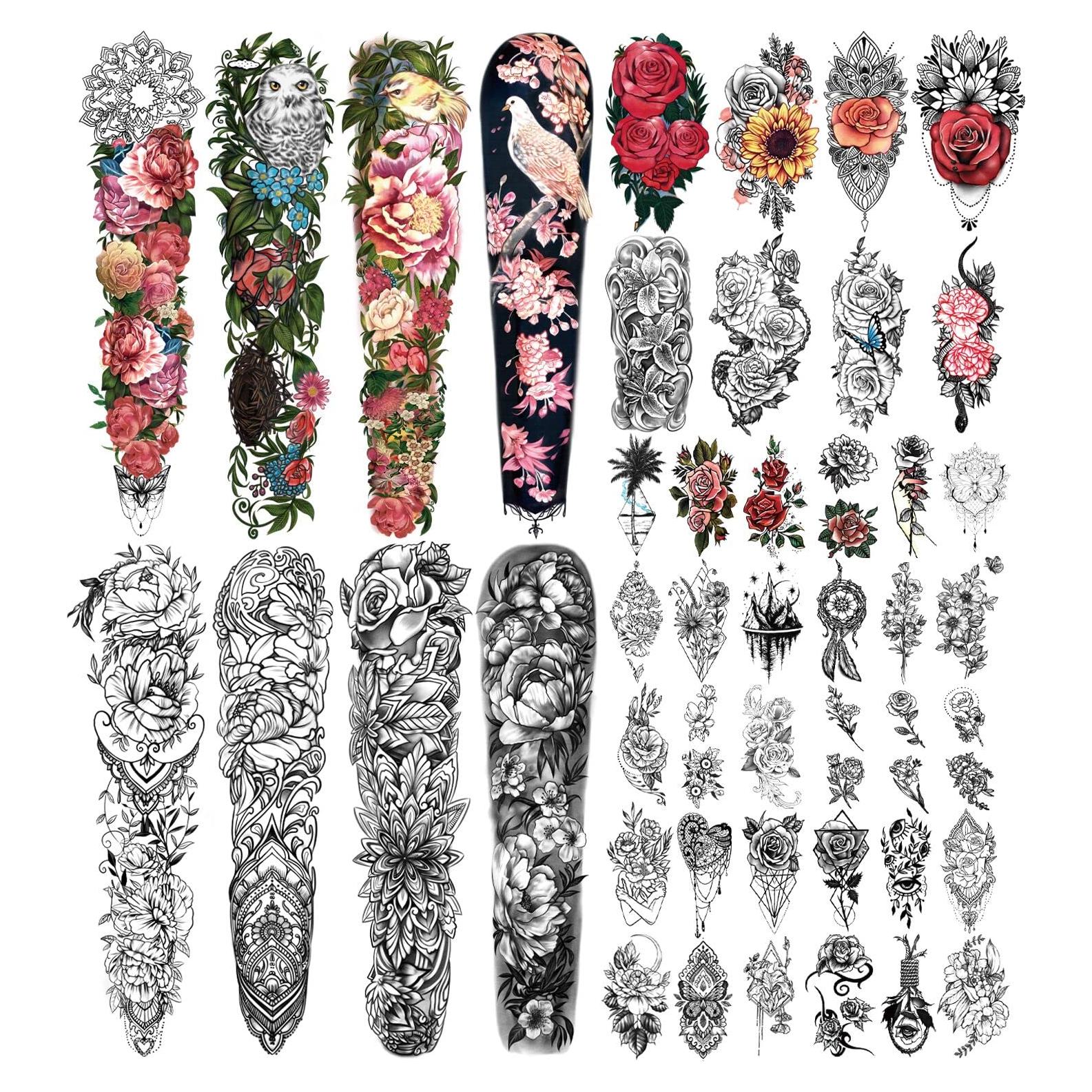 Tatuajes Temporales de Manga Completa Yazhiji 46 Hojas Rosa