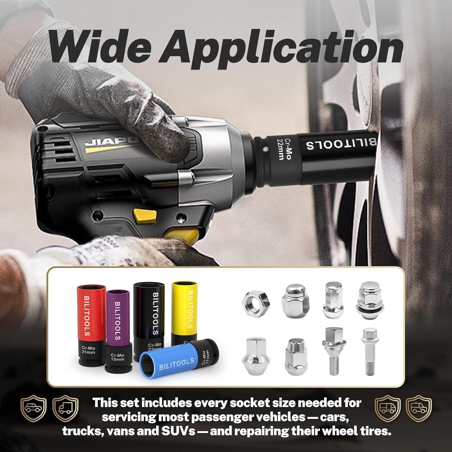 Juego de Enchufes de Tuerca de Impacto BILITOOLS 5 Piezas 15-22mm