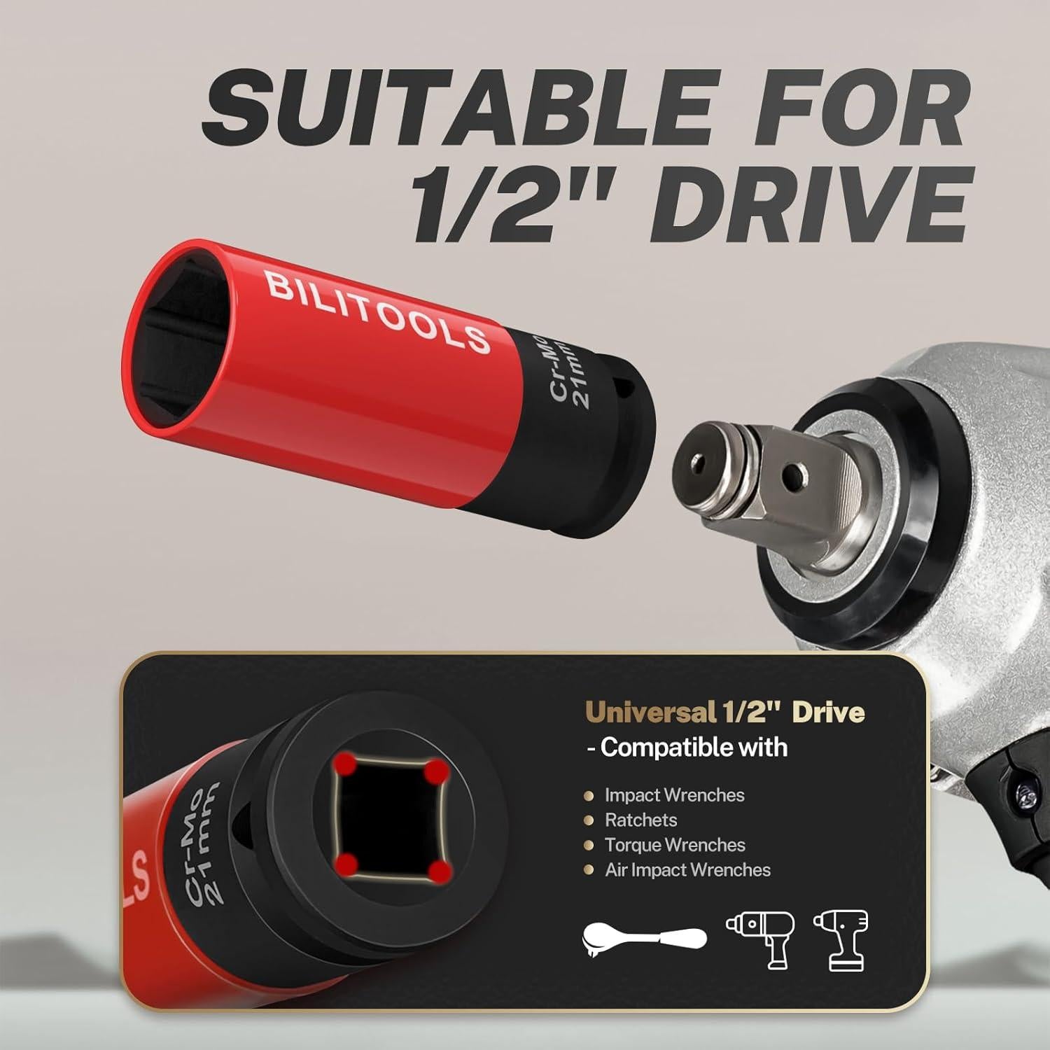 Juego de Enchufes de Tuerca de Impacto BILITOOLS 5 Piezas 15-22mm