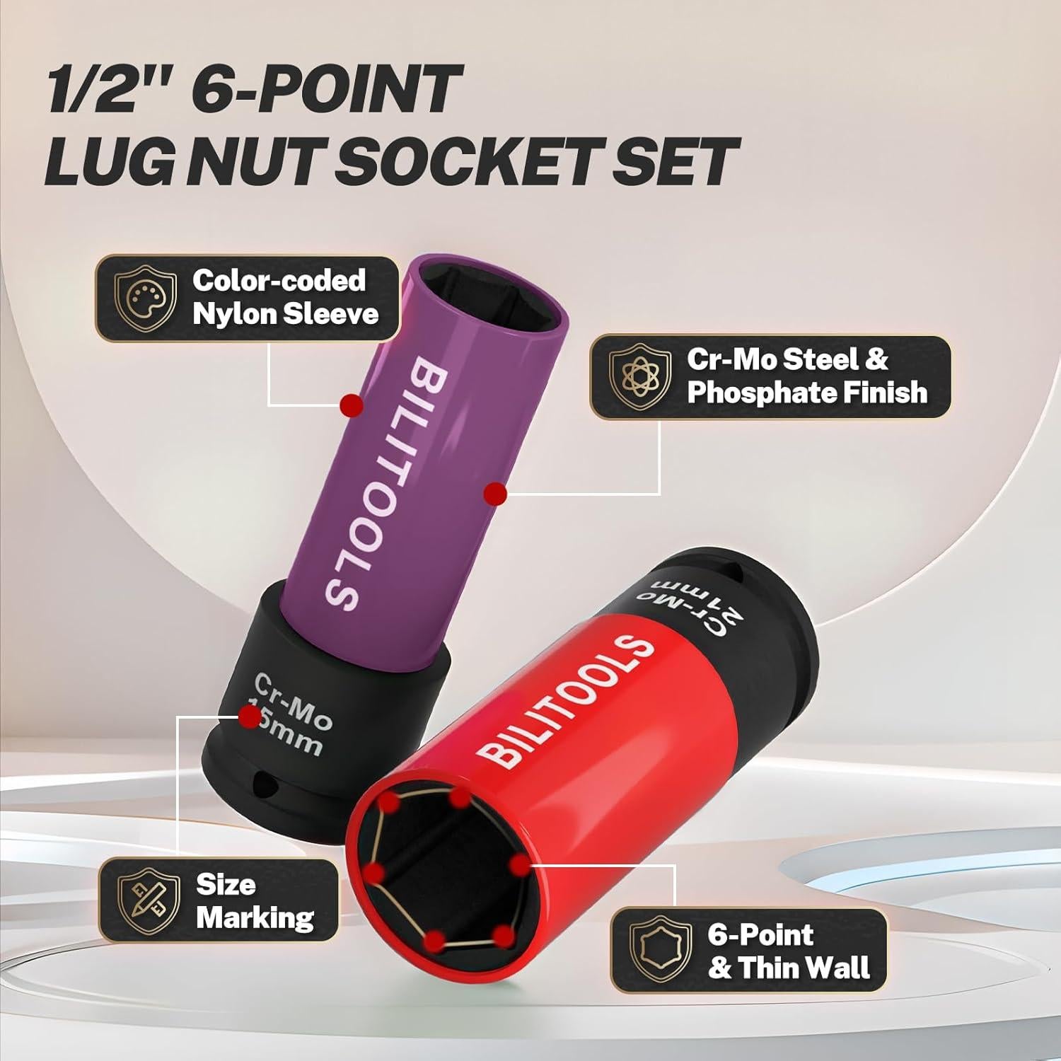 Juego de Enchufes de Tuerca de Impacto BILITOOLS 5 Piezas 15-22mm