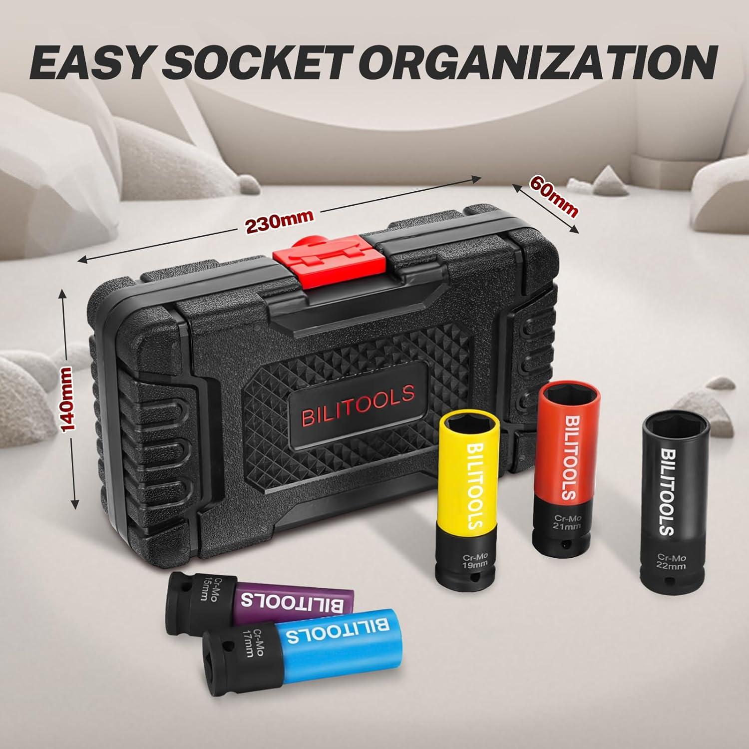 Juego de Enchufes de Tuerca de Impacto BILITOOLS 5 Piezas 15-22mm