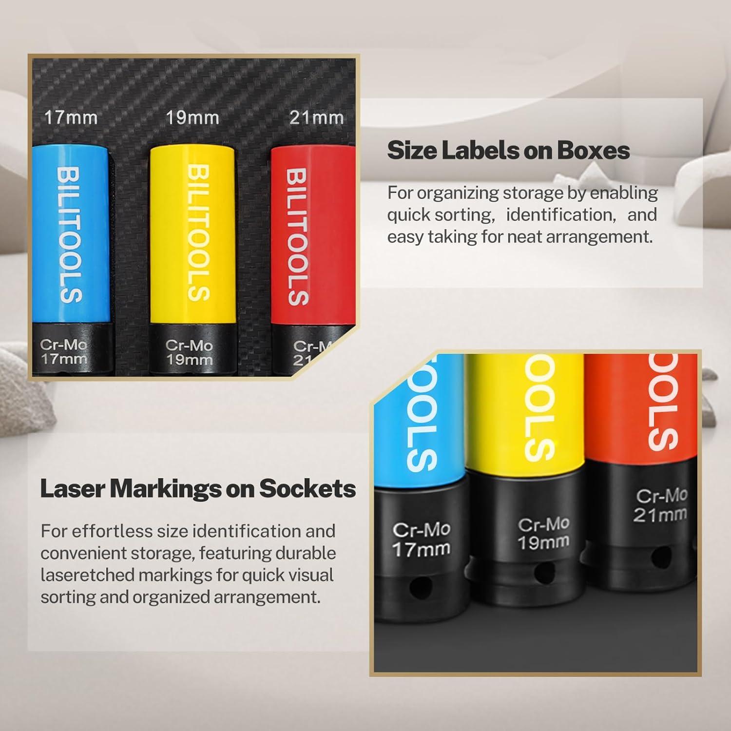 Juego de Enchufes de Tuerca de Impacto BILITOOLS 5 Piezas 15-22mm