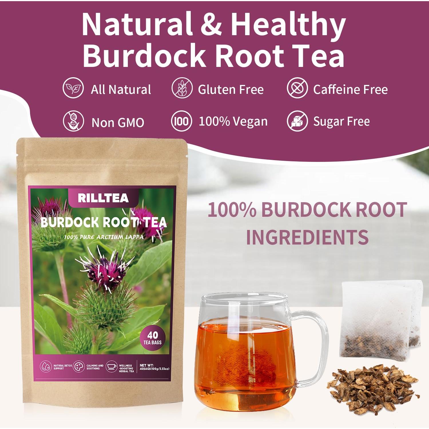 Té Herbal Rilltea Raíz de Bardana 40 Bolsitas Sin Cafeína