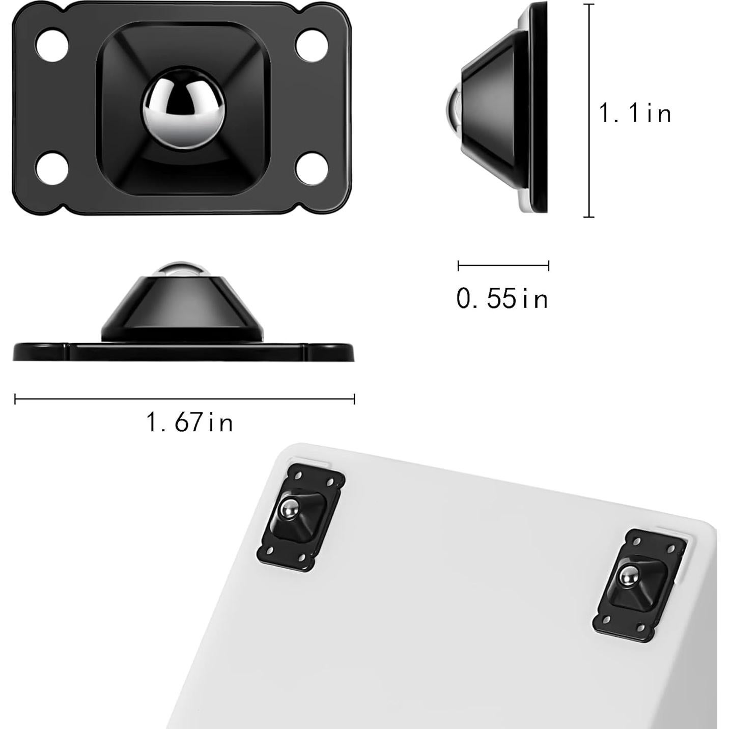 32 Ruedas Autoadhesivas de Acero Inoxidable 360° - Negro