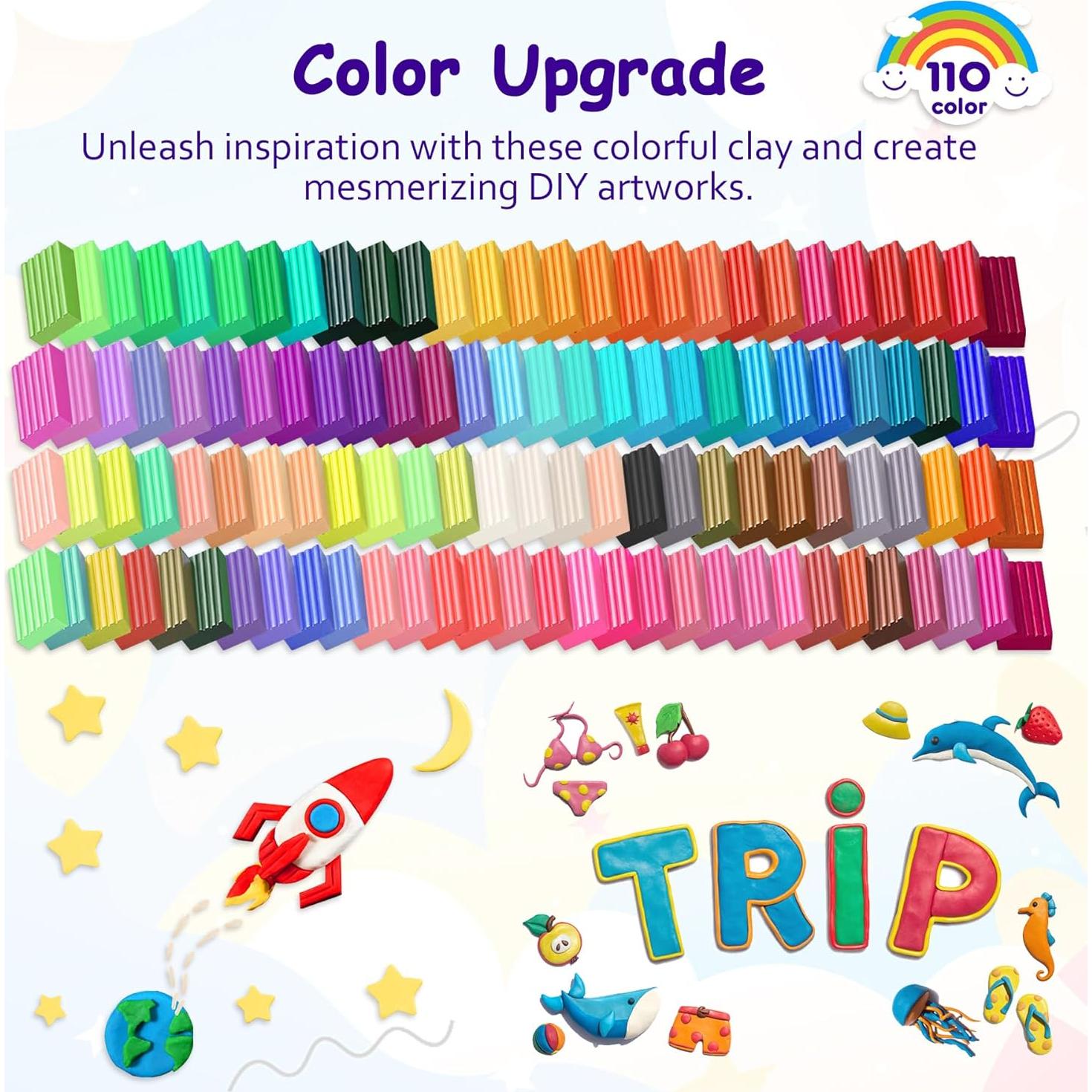 Kit de Arcilla Polimérica PeacePeo 110 Colores No Tóxica 215 Pcs