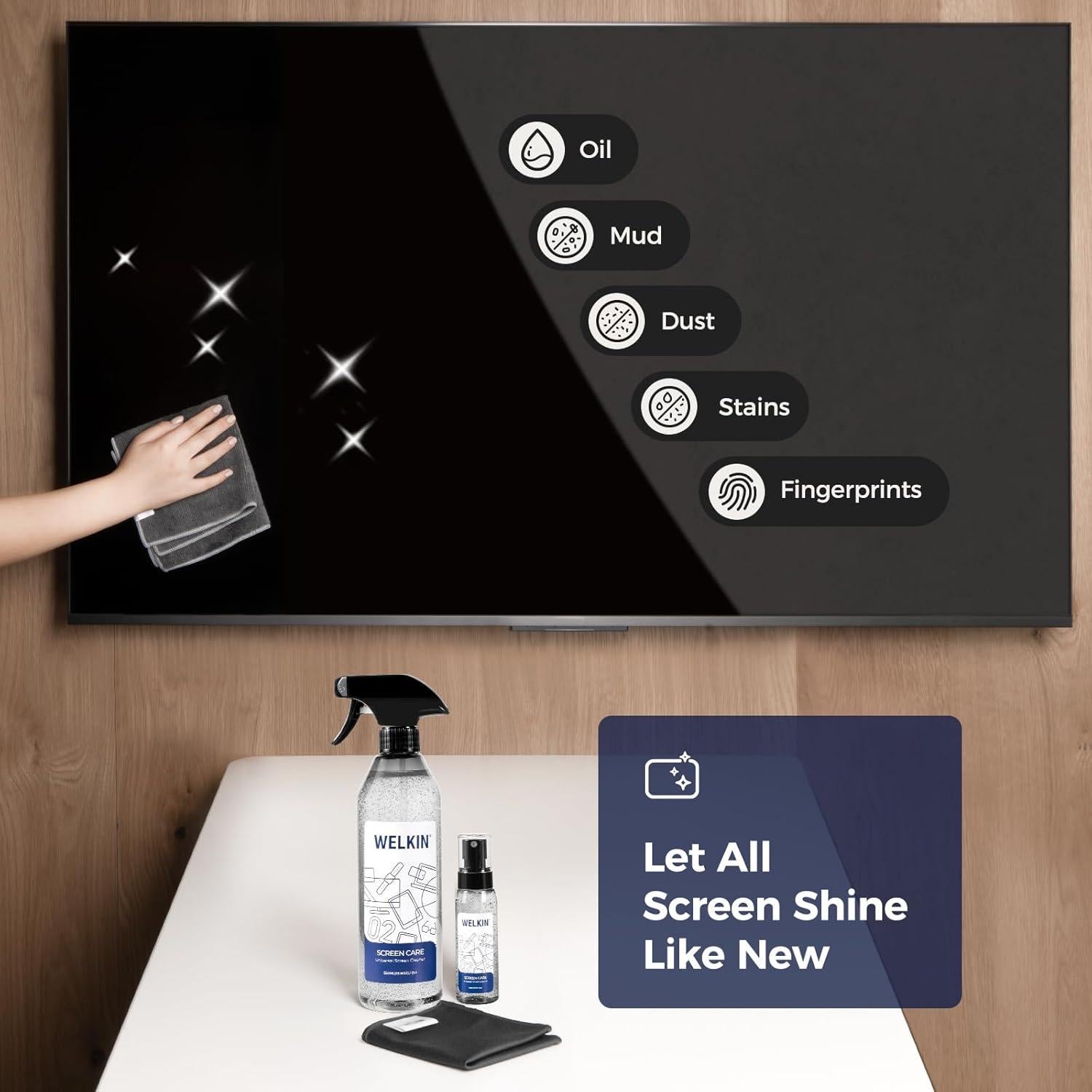 Kit de Spray Limpiador de Pantallas WELKIN 550ml - 2 Paños