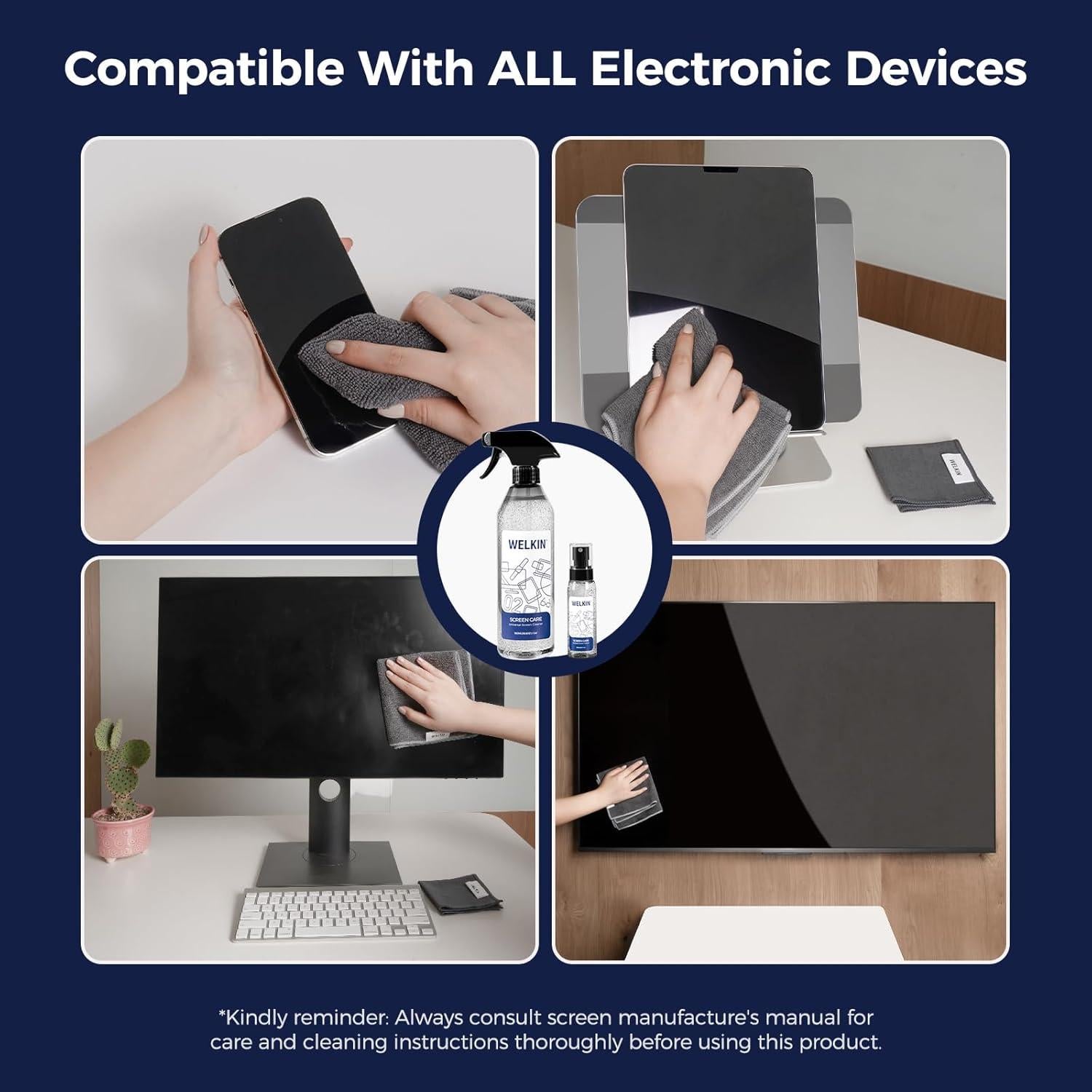 Kit de Spray Limpiador de Pantallas WELKIN 550ml - 2 Paños