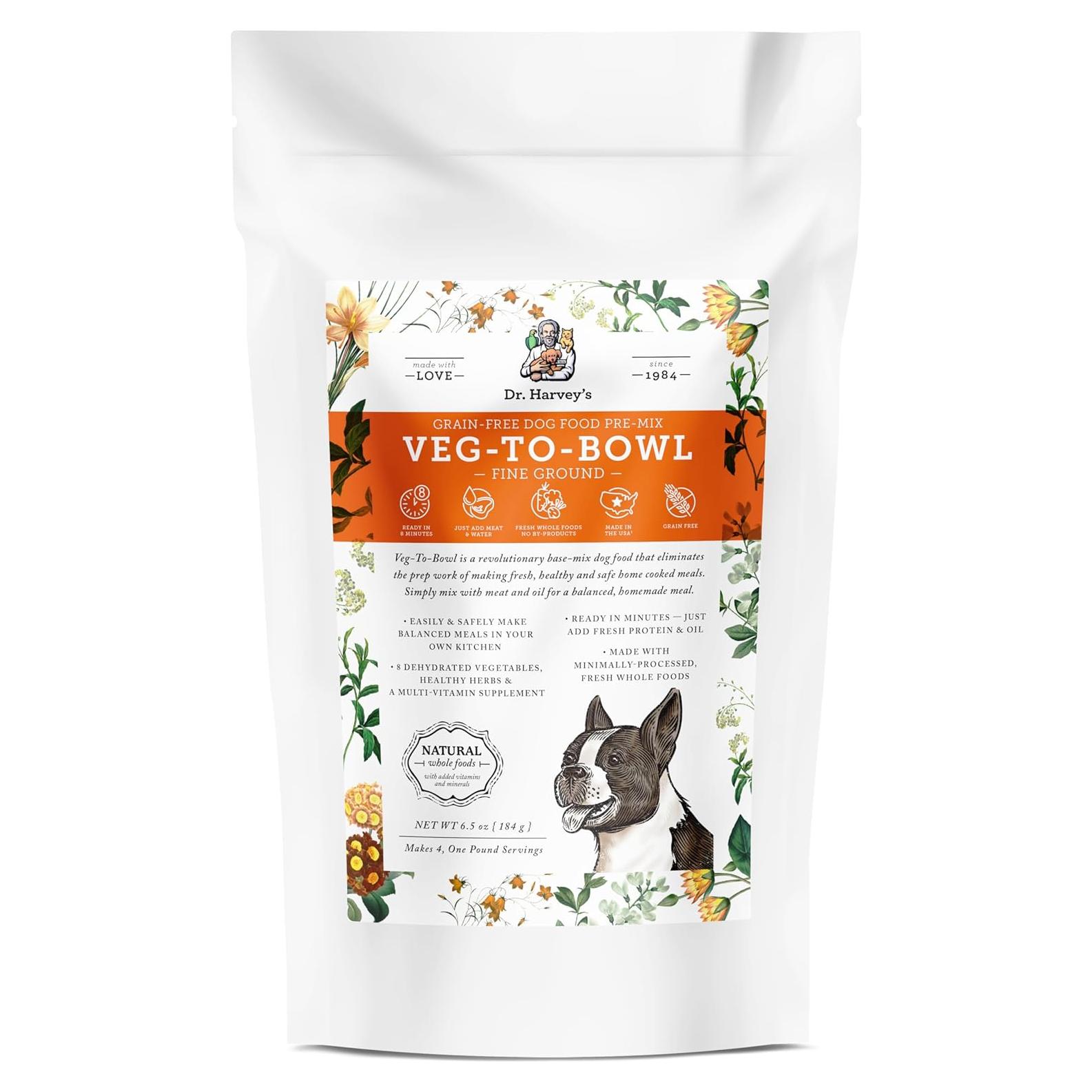 Dr. Harvey's Veg-to-Bowl Fine Ground Dog Food, Human Grade Dehydrated Base Mix for Dogs, Grain Free Holistic Mix for Small Dogs Trial Size (6.5 oz)