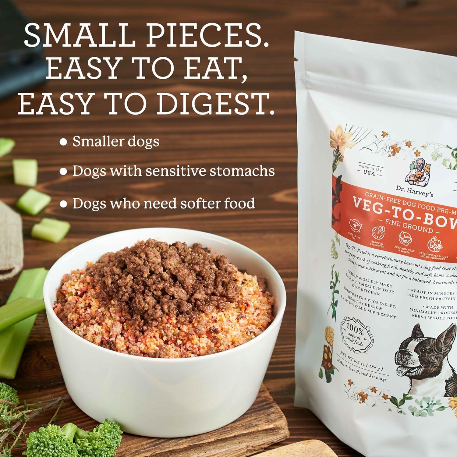 Dr. Harvey's Veg-to-Bowl Fine Ground Dog Food, Human Grade Dehydrated Base Mix for Dogs, Grain Free Holistic Mix for Small Dogs Trial Size (6.5 oz)