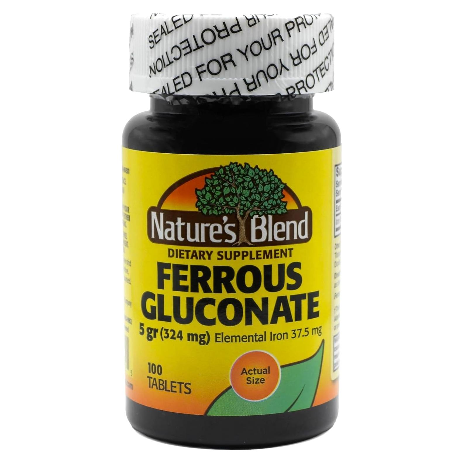 Tabletas de Gluconato Ferroso Nature's Blend 100 Unidades 36 mg