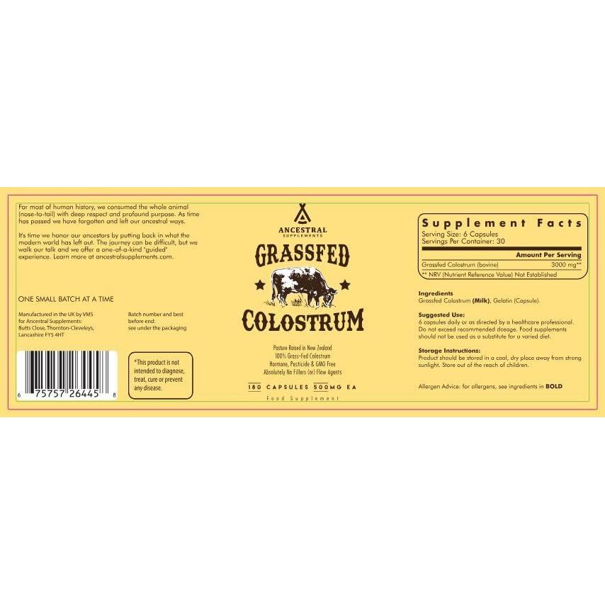 Suplemento de Calostro de Res Ancestral 3000 mg 180 Cápsulas