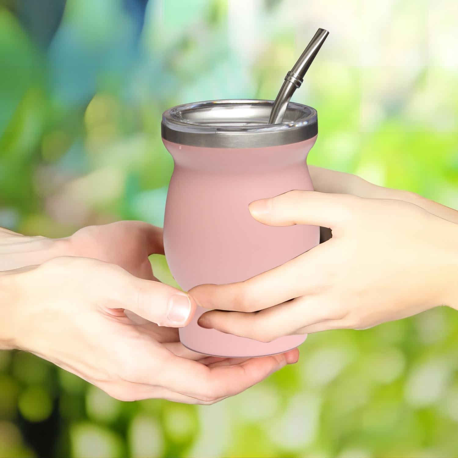 Taza de Yerba Mate Beruth 8oz Acero Inoxidable Rosa Melocotón