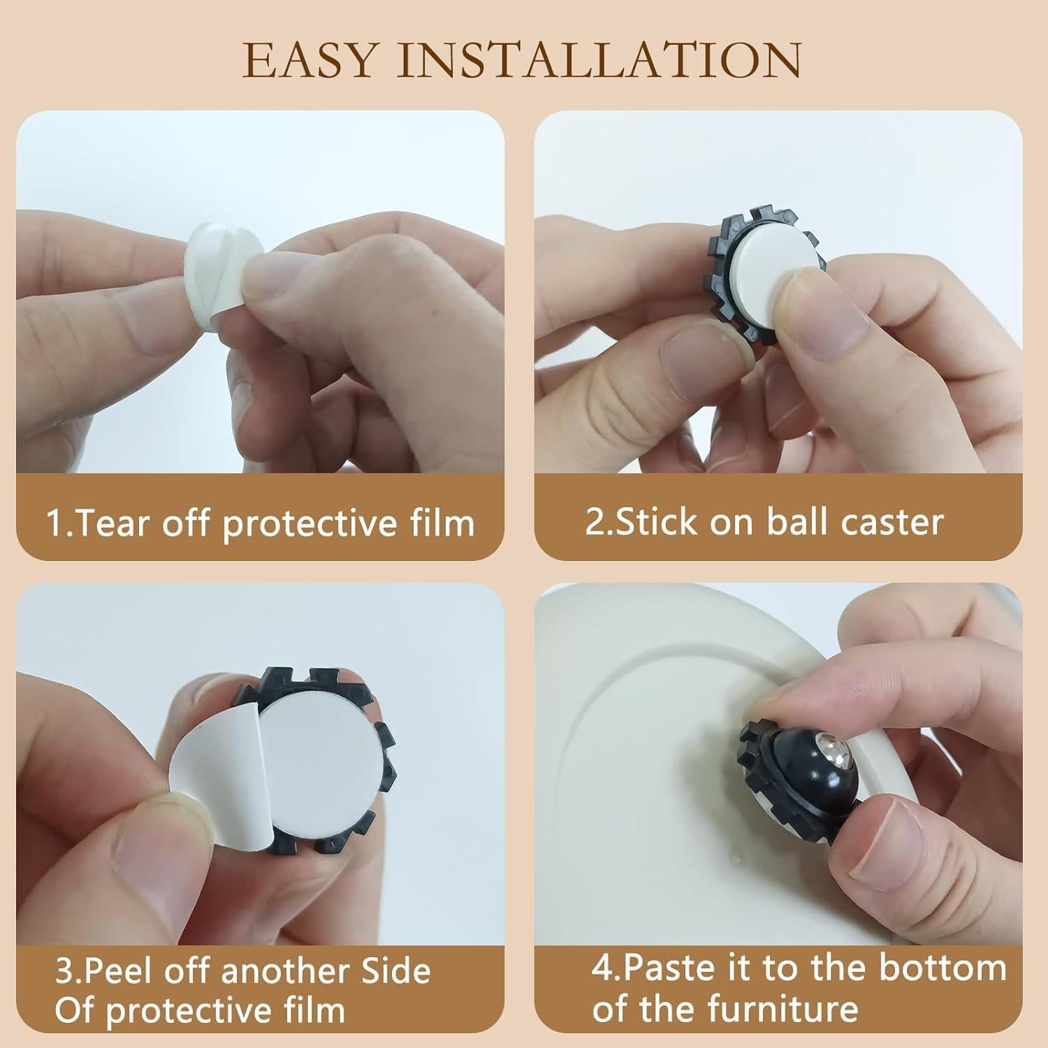 Ruedas Mini Autoadhesivas ZEMINIOR 2.5cm 360° para Muebles