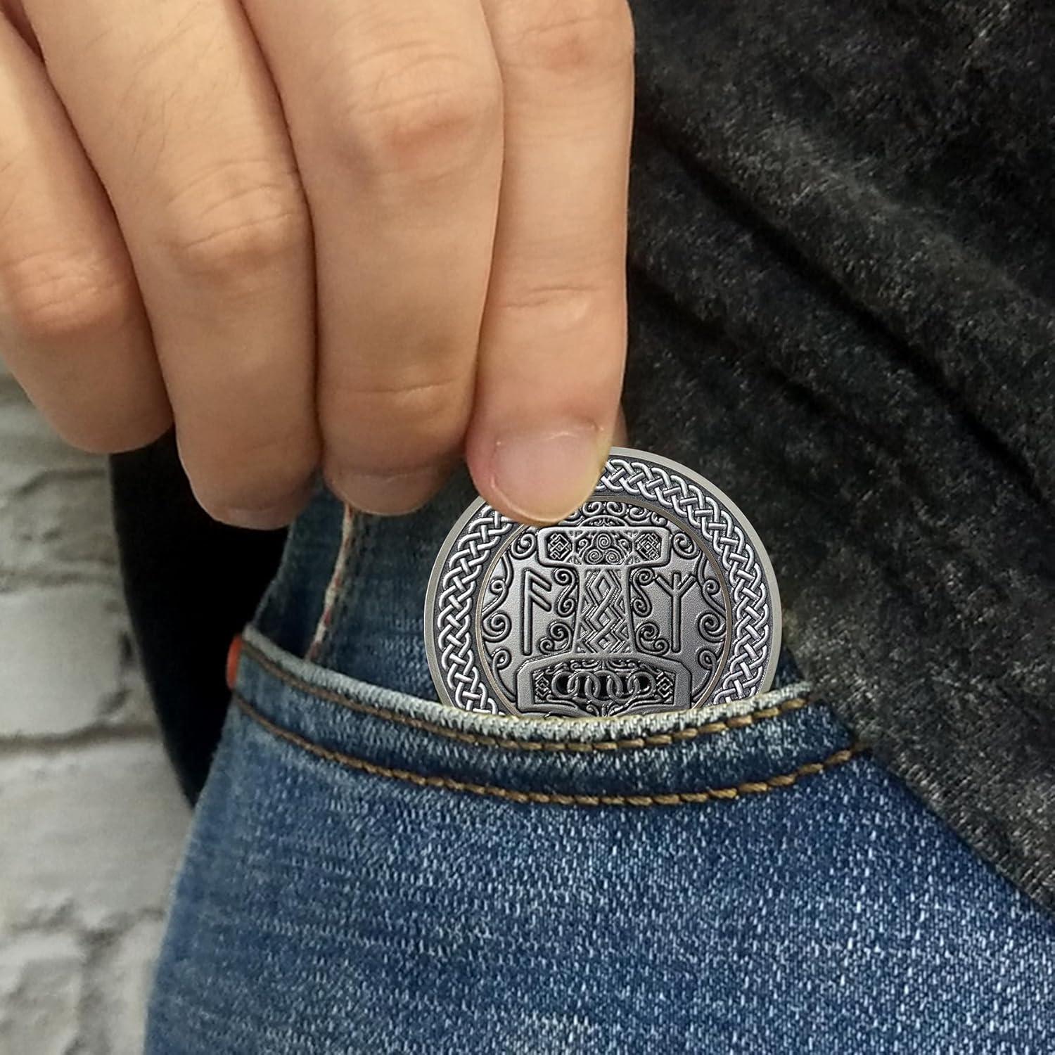 Moneda Vikingo Thor Imasoner - Mjolnir y Runas 40x3mm