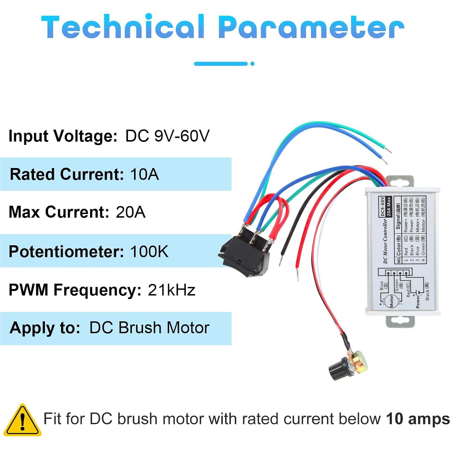 Controlador de Velocidad Motor DC PWM HARMNEE 9-60V 10A