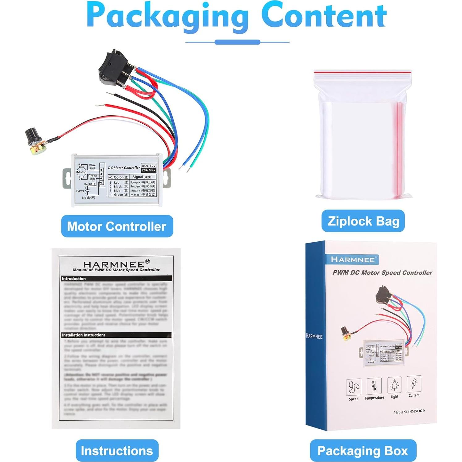 Controlador de Velocidad Motor DC PWM HARMNEE 9-60V 10A