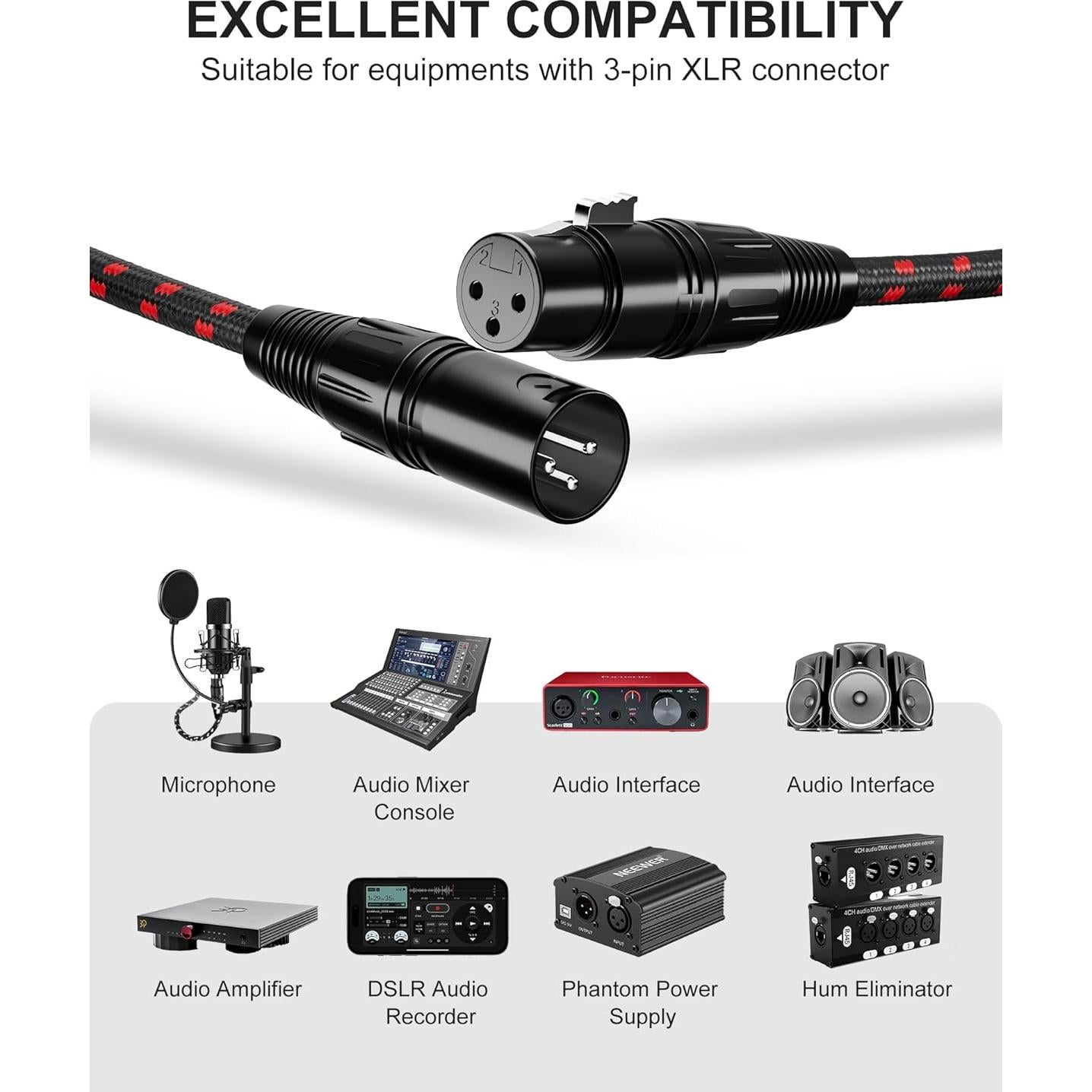 Cable XLR Corto 1 Pie VANDESAIL 2 Paquete Conector 3 Pines