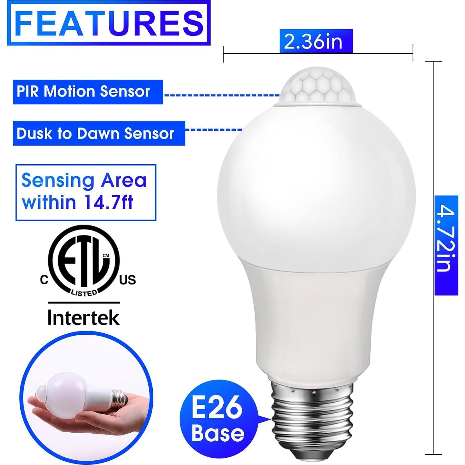 Bombilla LED con Sensor de Movimiento Yankon 8.5W 3000K 2 Pzas