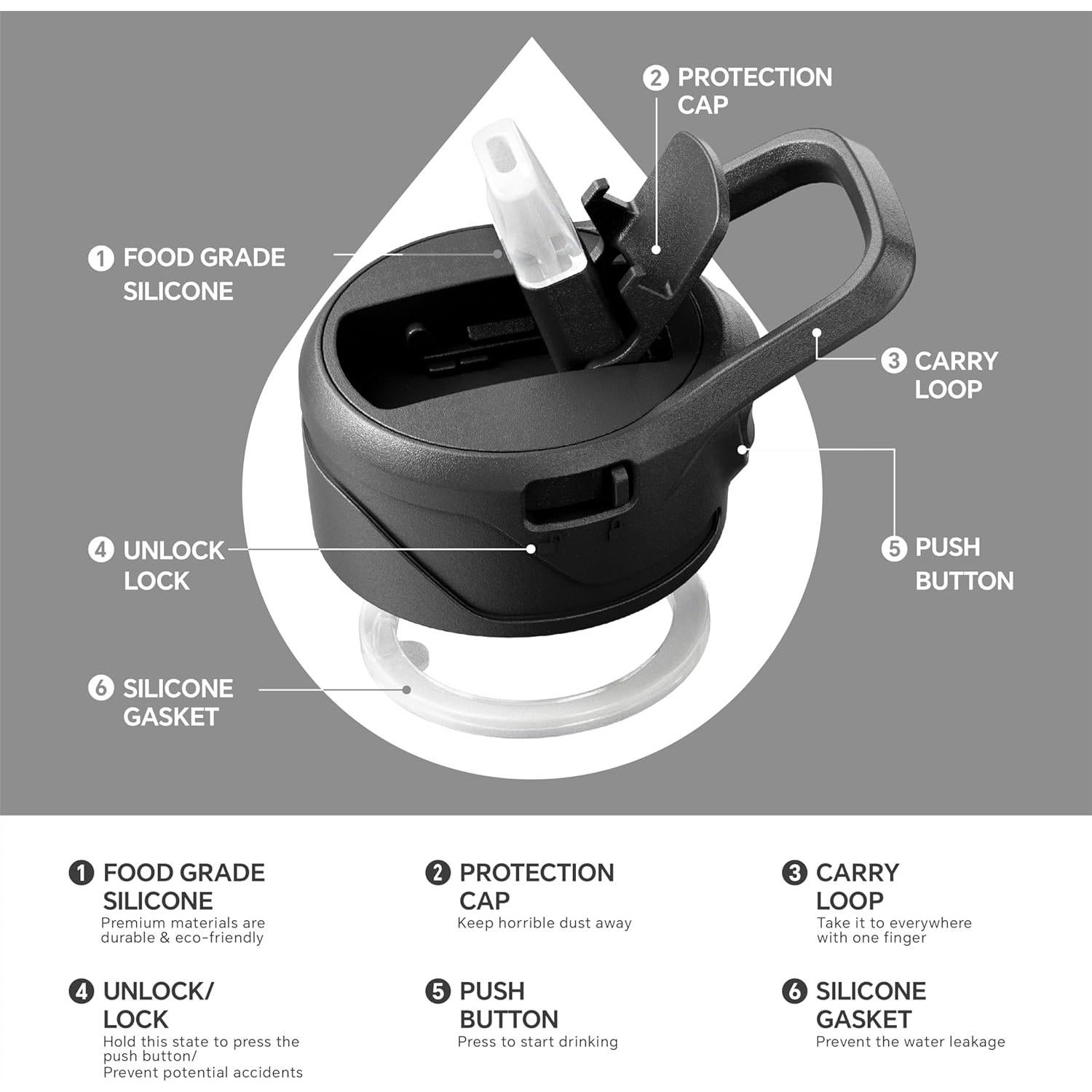 Botella de Agua Aislada IDEUS 360 ml Acero Inoxidable Negro