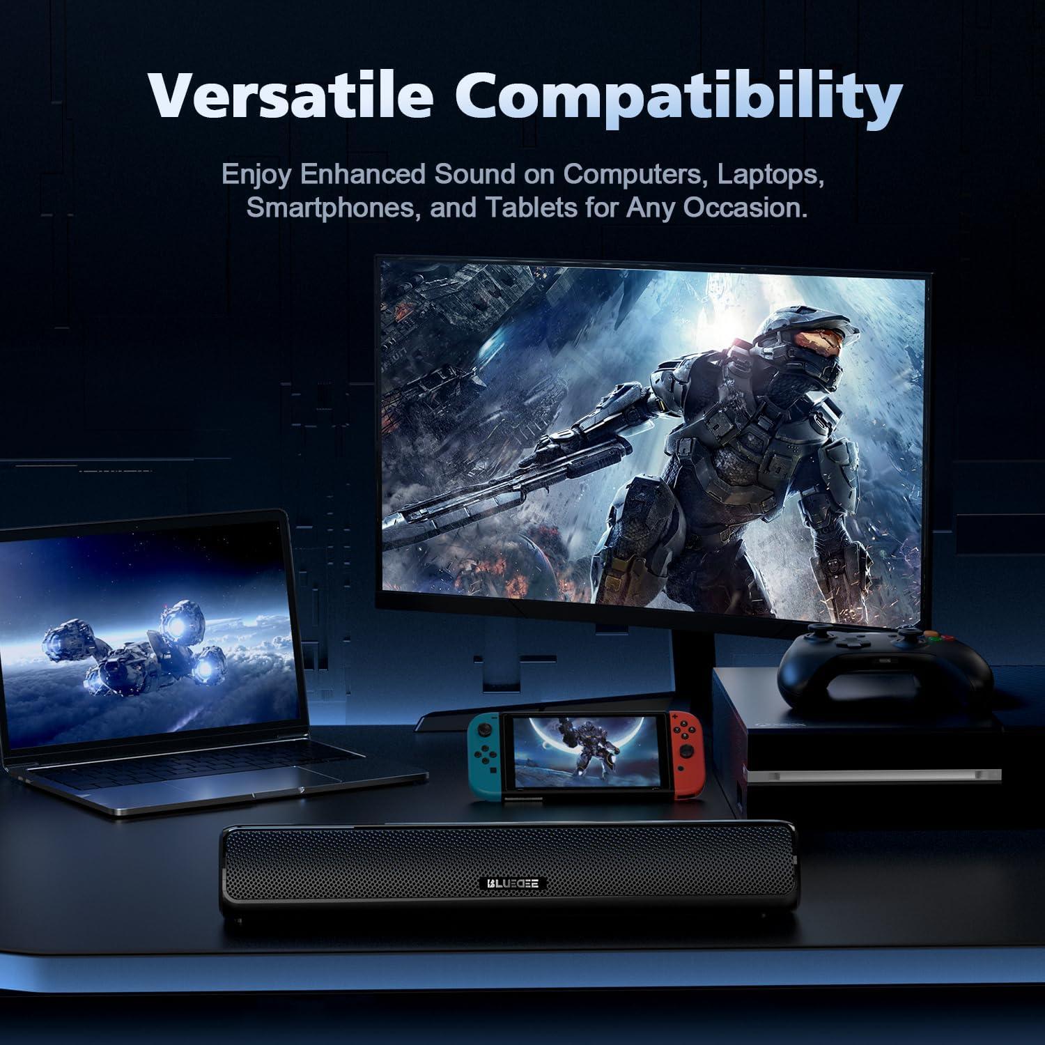 Computer Speakers for Desktop PC, HiFi Stereo Poratble 5.3 Bluetooth Computer Speakers, Computer Sound bar, 3.5mm Aux-in Pc Soundbar with Deep Impactful Bass, Gaming Speakers for PC,Laptop,Tablet