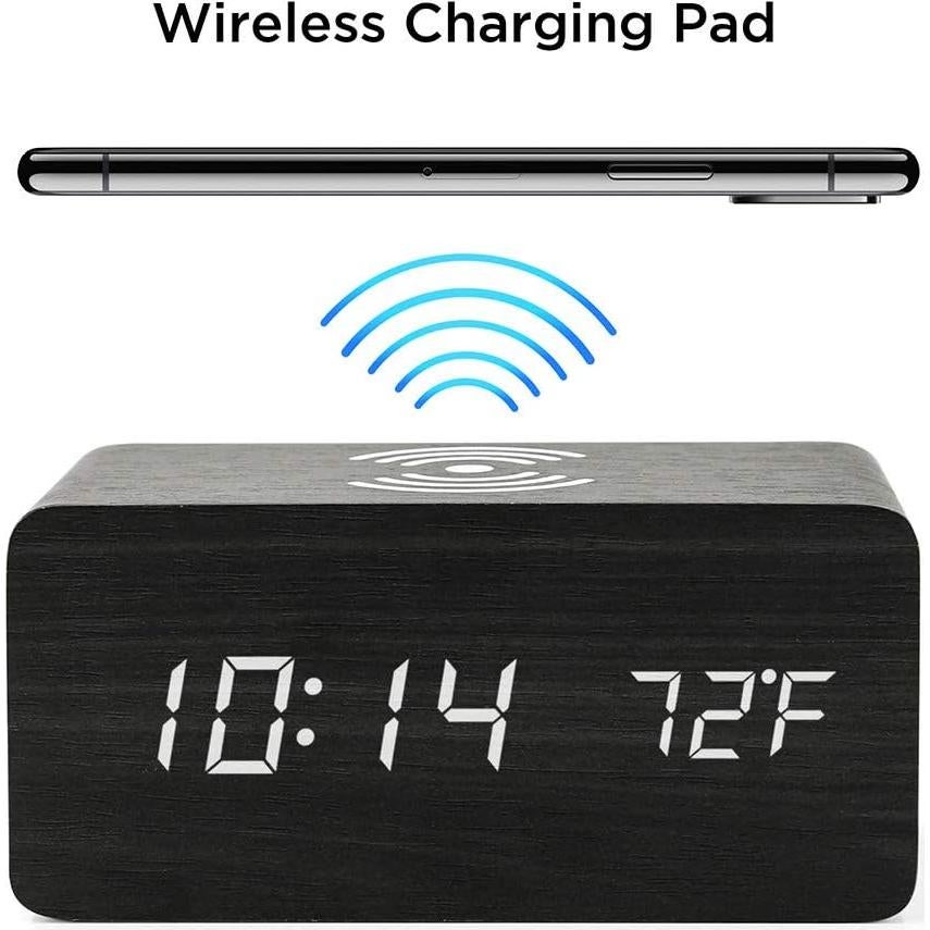Reloj Despertador Digital OCT17 con Carga Inalámbrica Qi - Negro