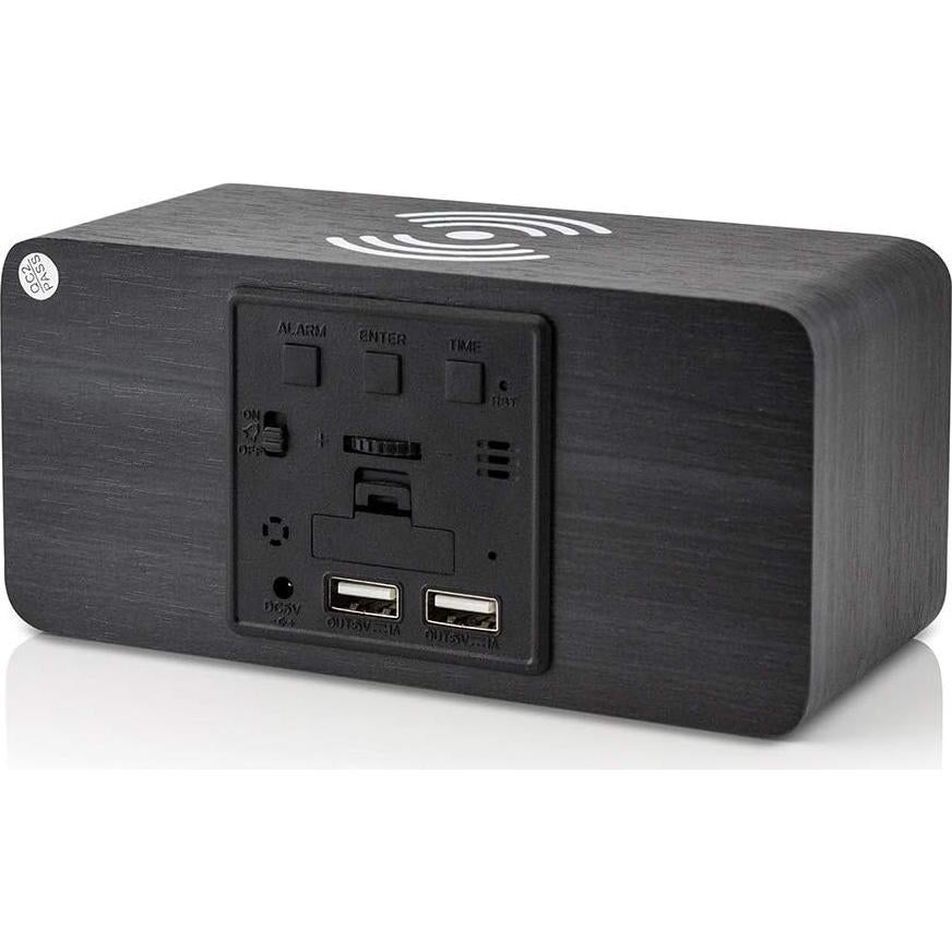 Reloj Despertador Digital OCT17 con Carga Inalámbrica Qi - Negro