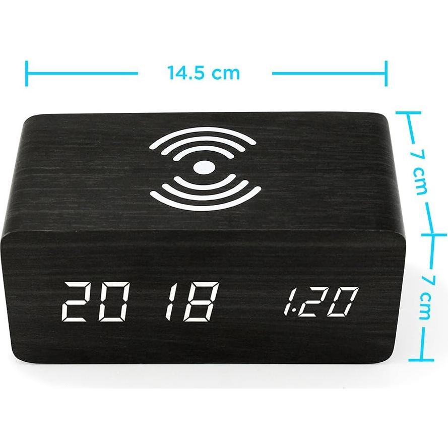 Reloj Despertador Digital OCT17 con Carga Inalámbrica Qi - Negro