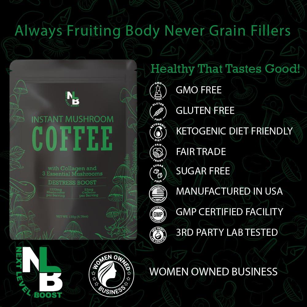 Café Instantáneo Orgánico de Champiñones Destress Boost - 10 Porciones