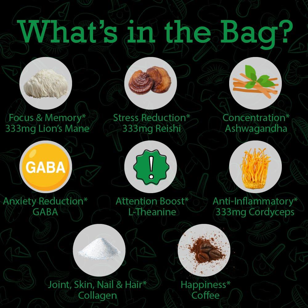 Café Instantáneo Orgánico de Champiñones Destress Boost - 10 Porciones