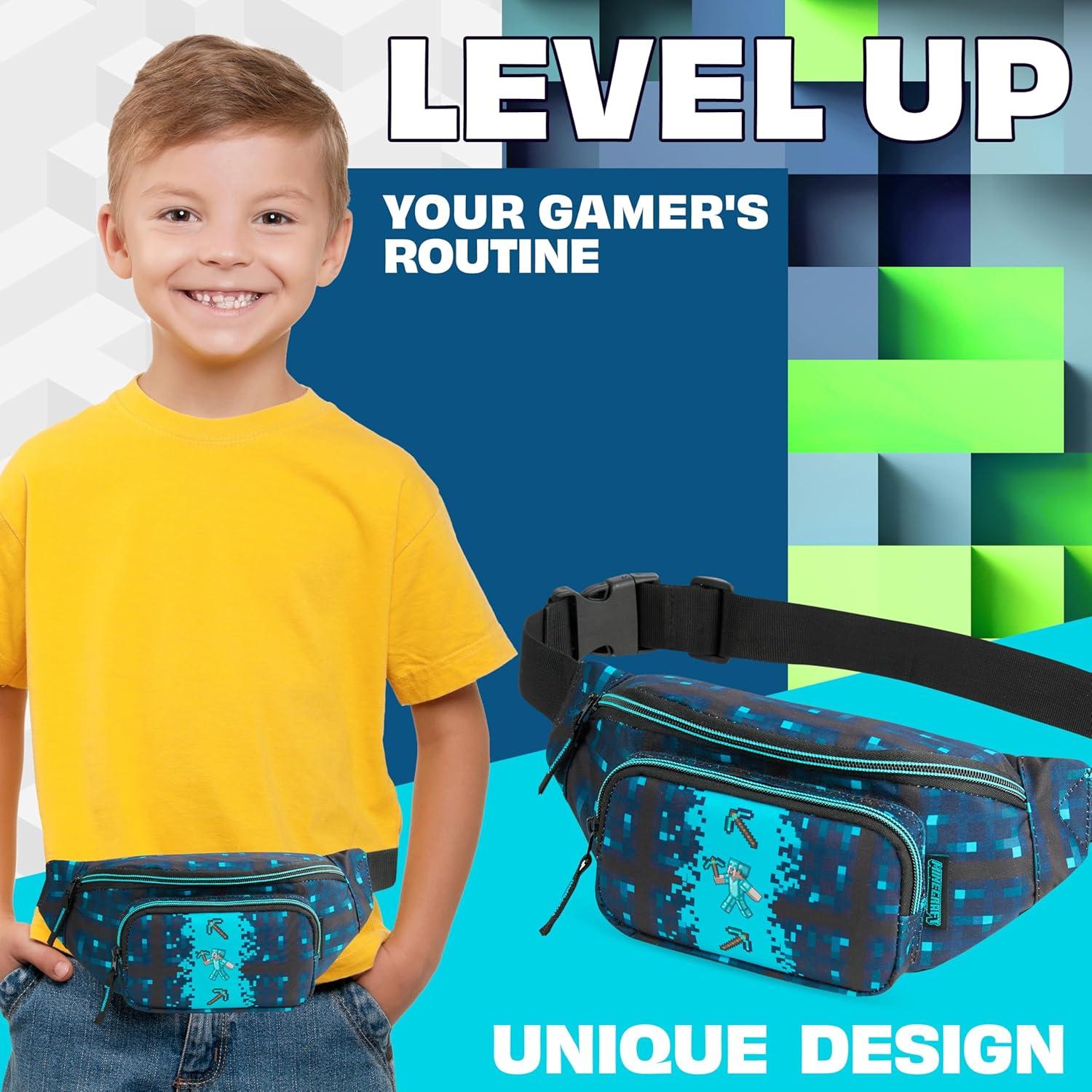Mochila de Cintura Minecraft para Niños Azul con Correa Ajustable