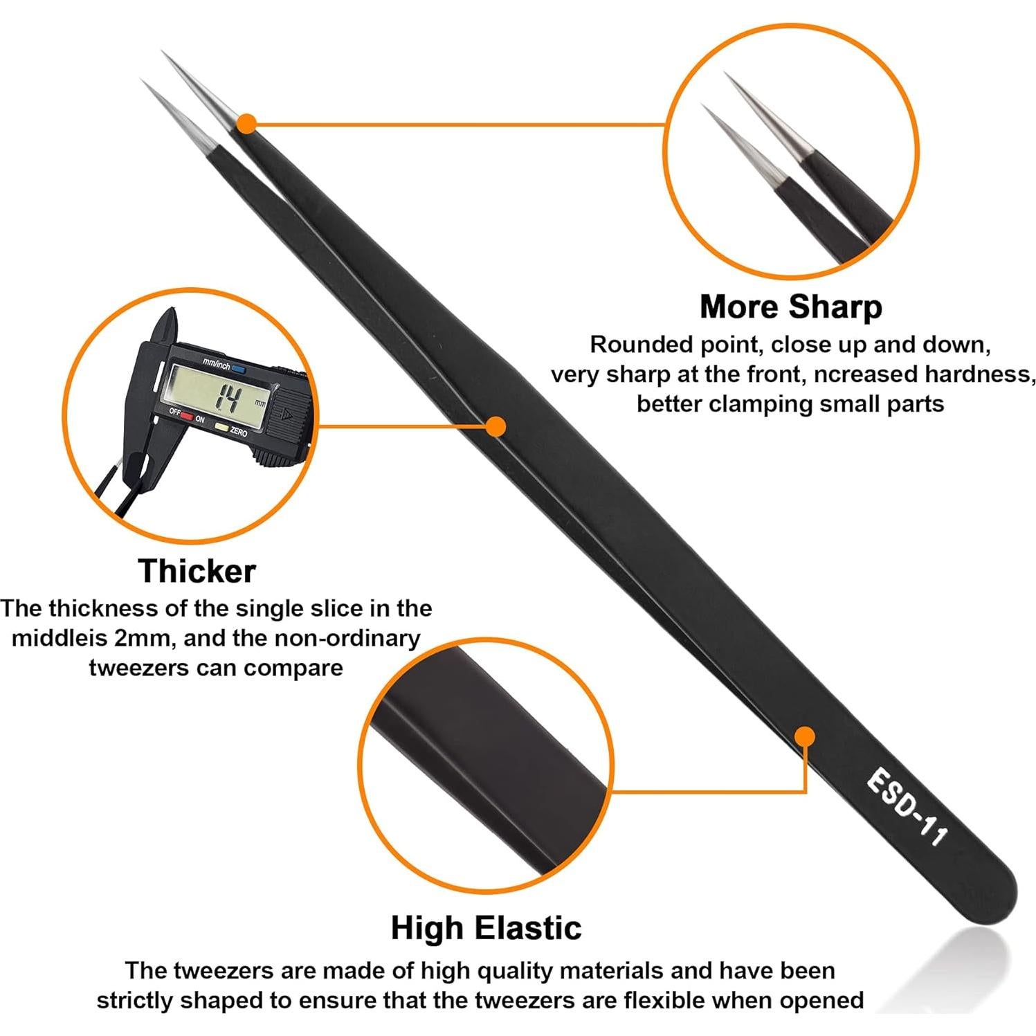 Juego de Pinzas de Precisión ESD 6 PCS Acero Inoxidable