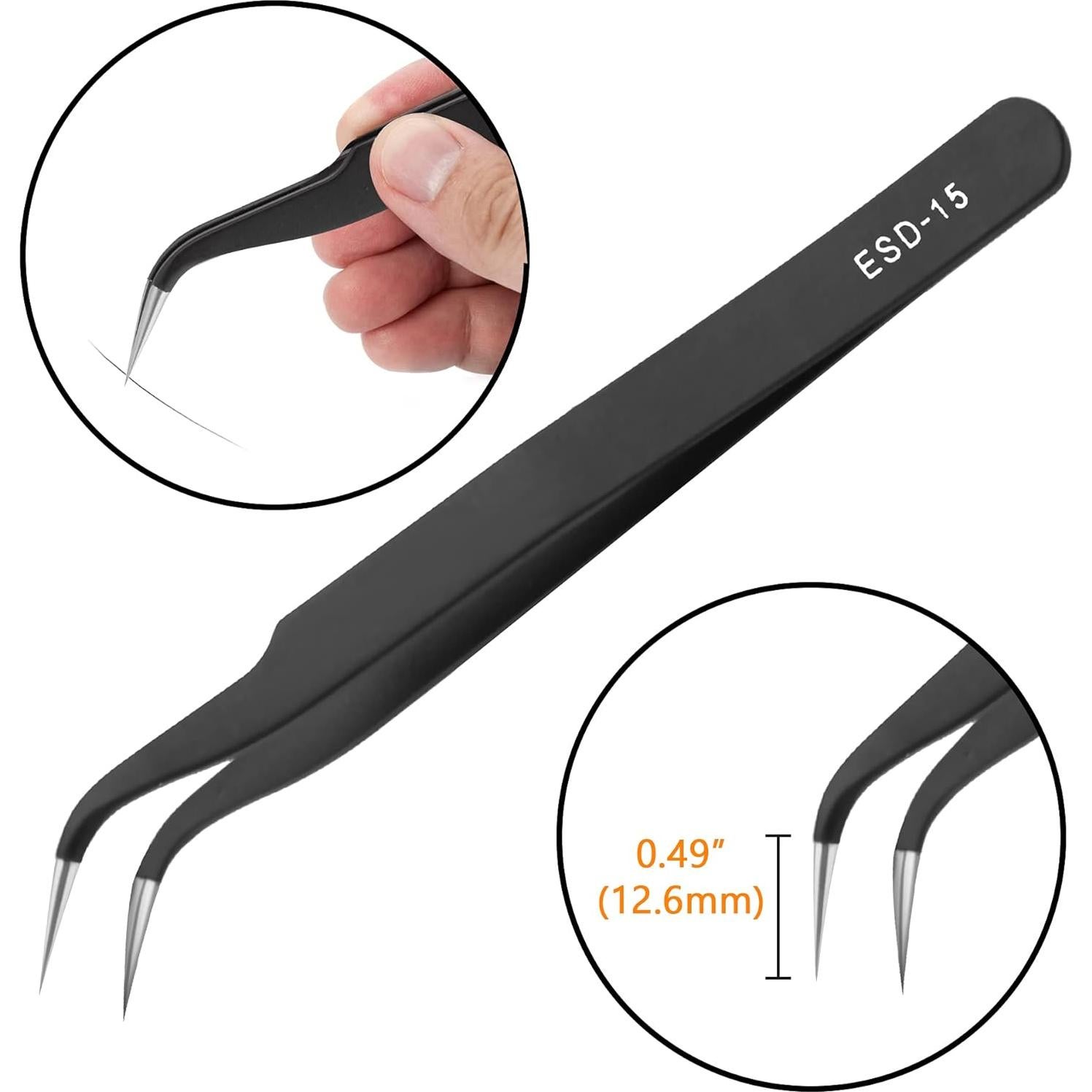 Juego de Pinzas de Precisión ESD 6 PCS Acero Inoxidable