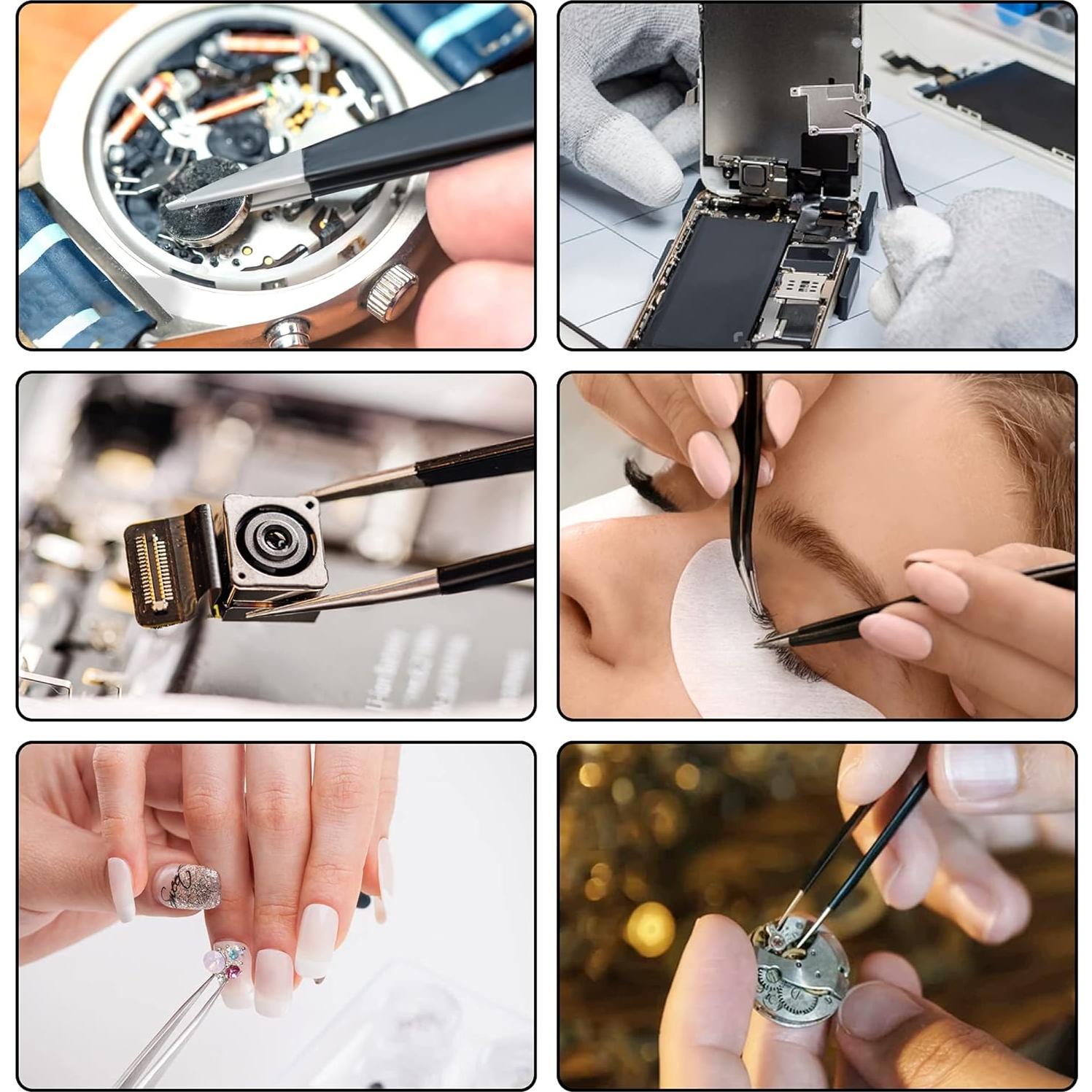 Juego de Pinzas de Precisión ESD 6 PCS Acero Inoxidable