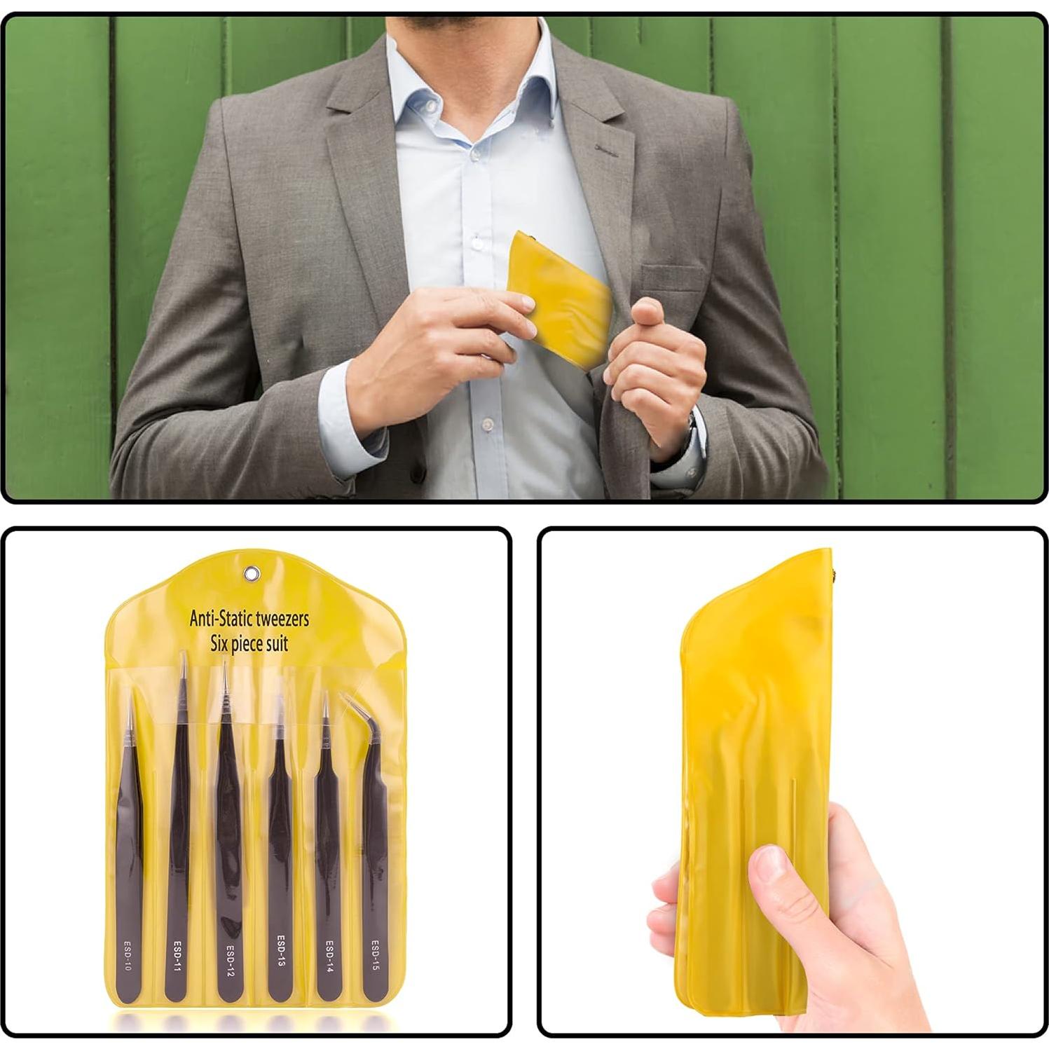 Juego de Pinzas de Precisión ESD 6 PCS Acero Inoxidable