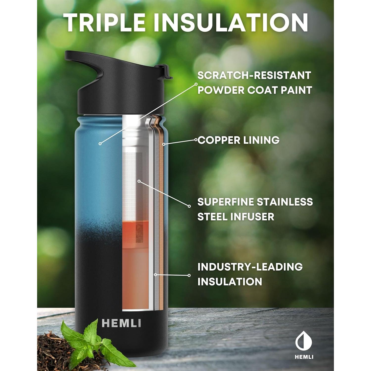 Botella de Té Aislada Hemli 0.5L con Infusor Acero Inoxidable